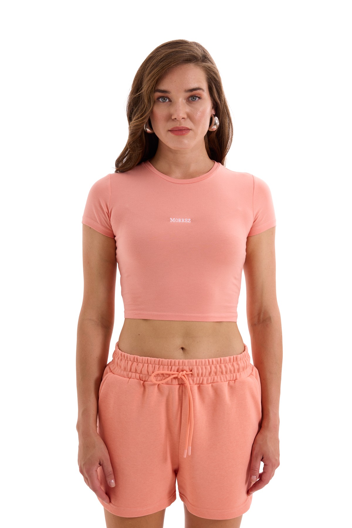 Peach Pink Embroidery Detailed Crop Top