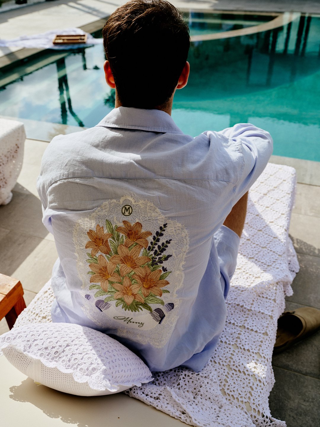 Verdure Lace 100% Linen Shirt with Back Embroidery