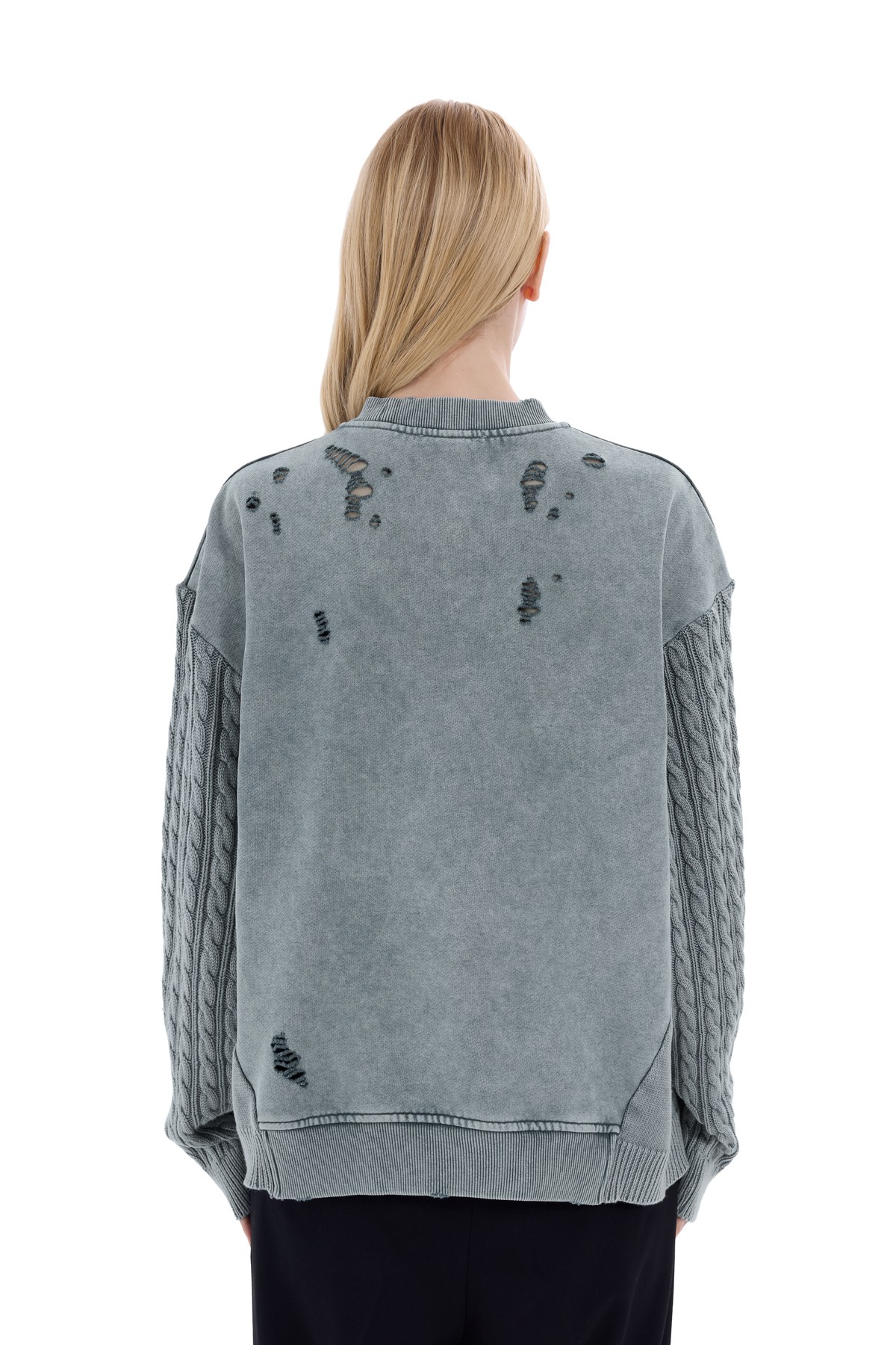 Distressed Triko Kol Detaylı Sweatshirt