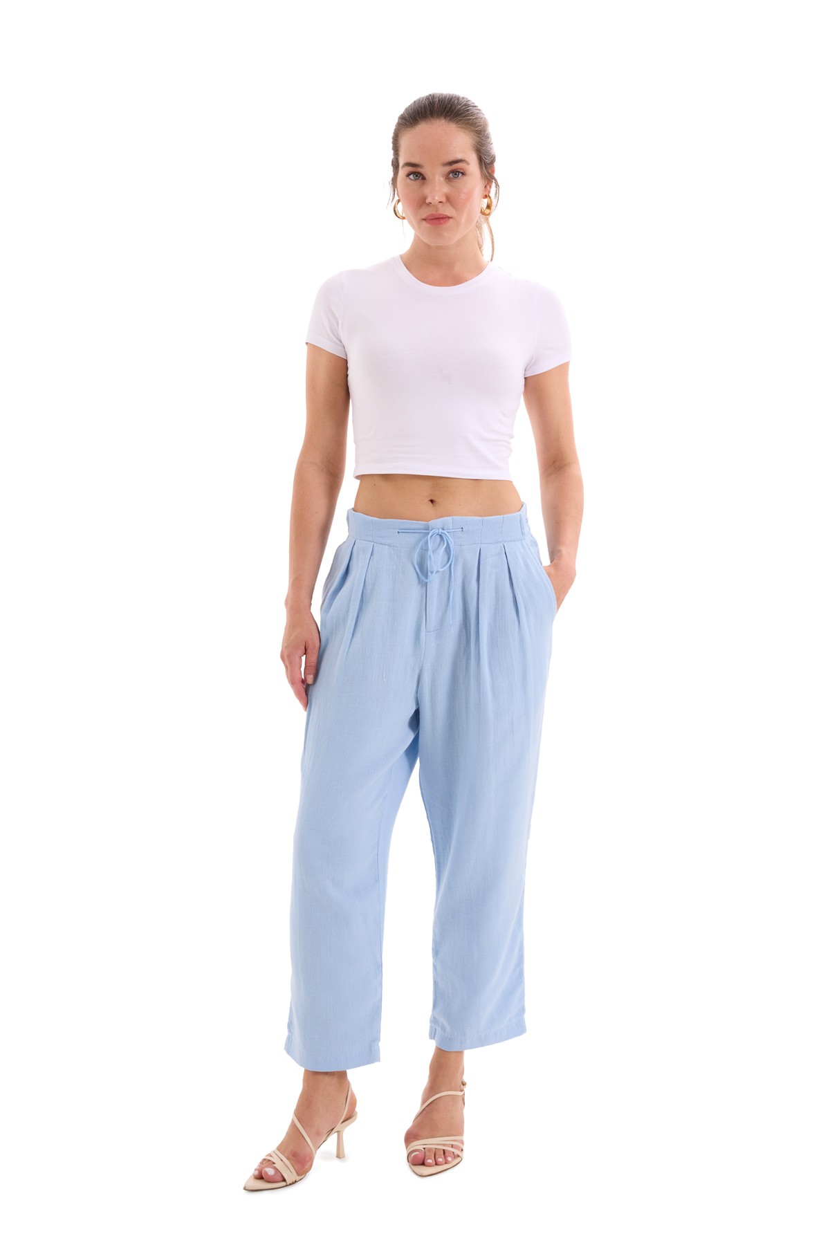 Blue Muslin Pleated Trousers K