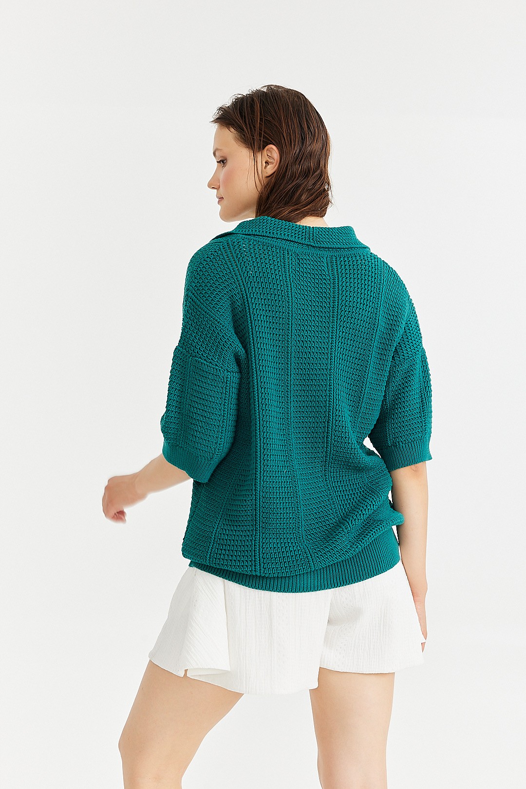 Petrol Openwork Polo Neck Sweater K