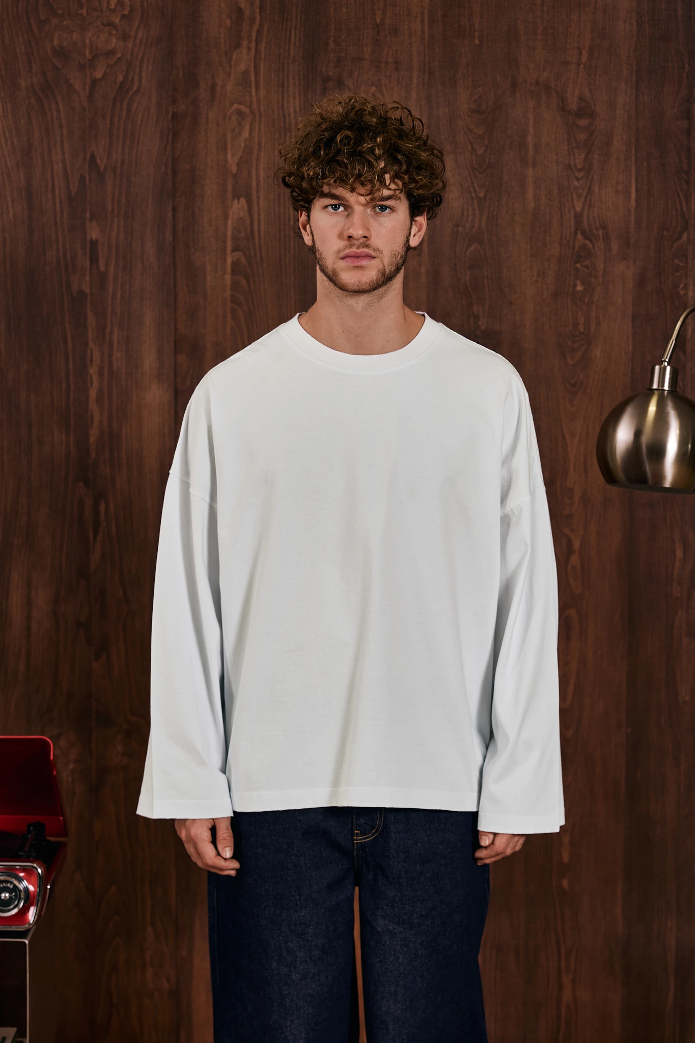 トップス MAZZ long sleeve white/red Loose Long-Sleeve Basic T-Shirt