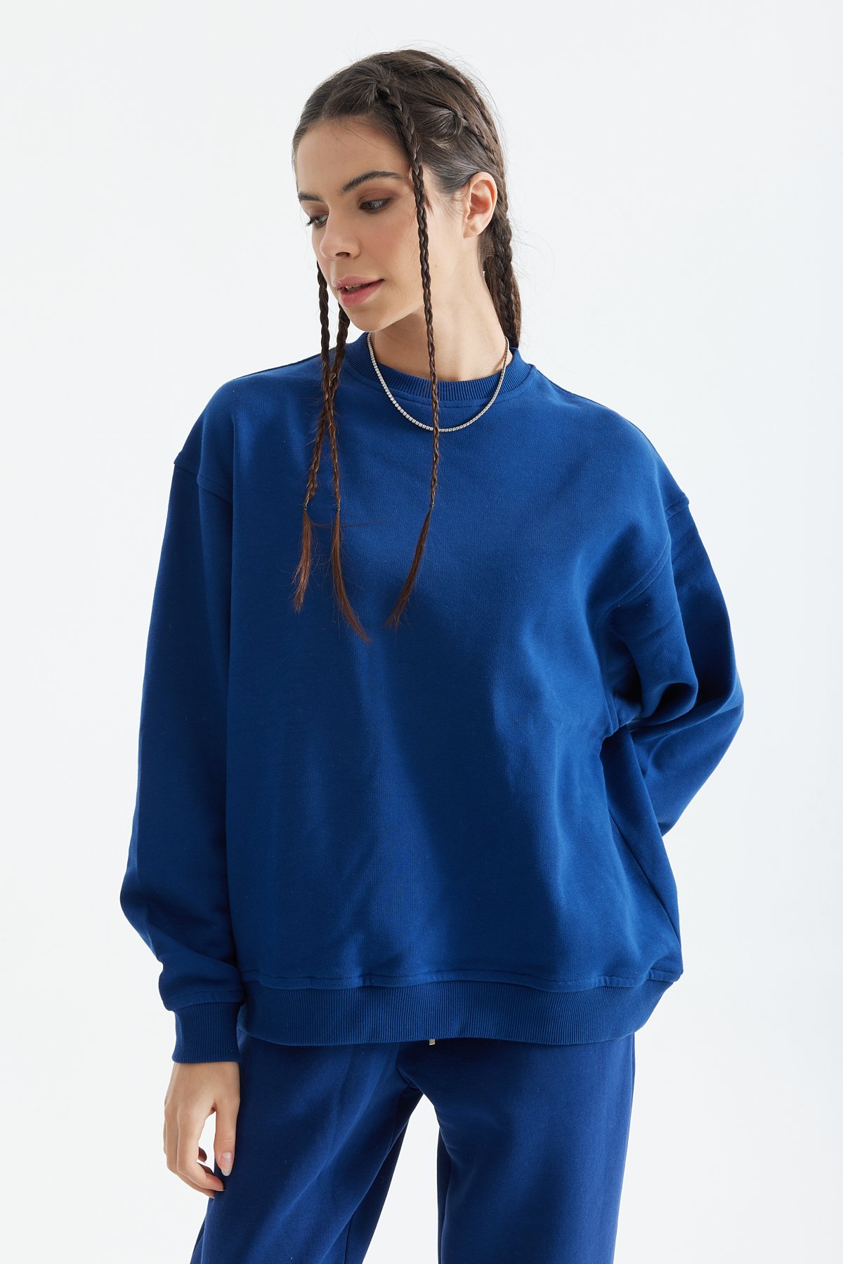 Lacivert Bisiklet Yaka Sweatshirt K