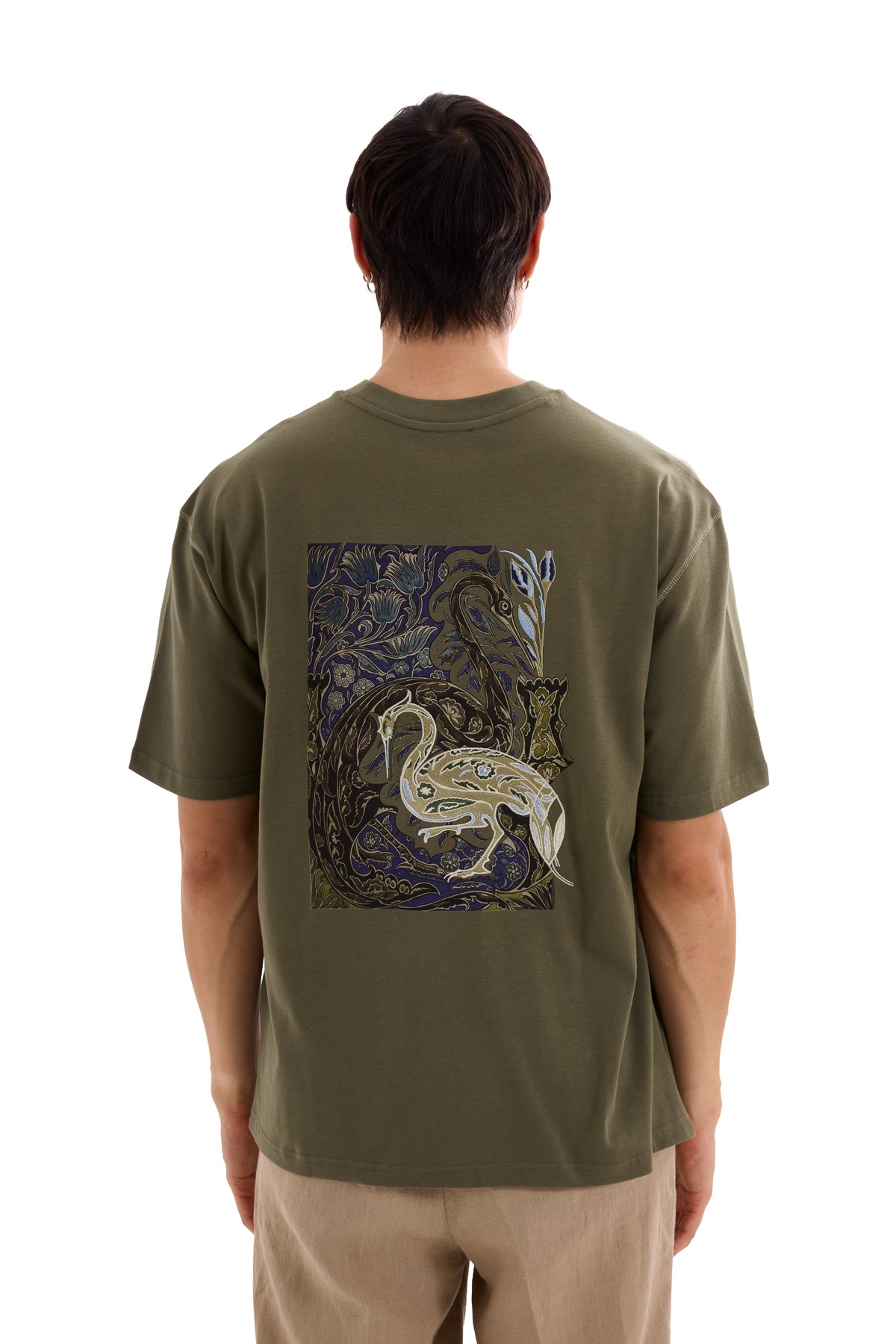 Swan Embroidery and Print Detailed T-Shirt