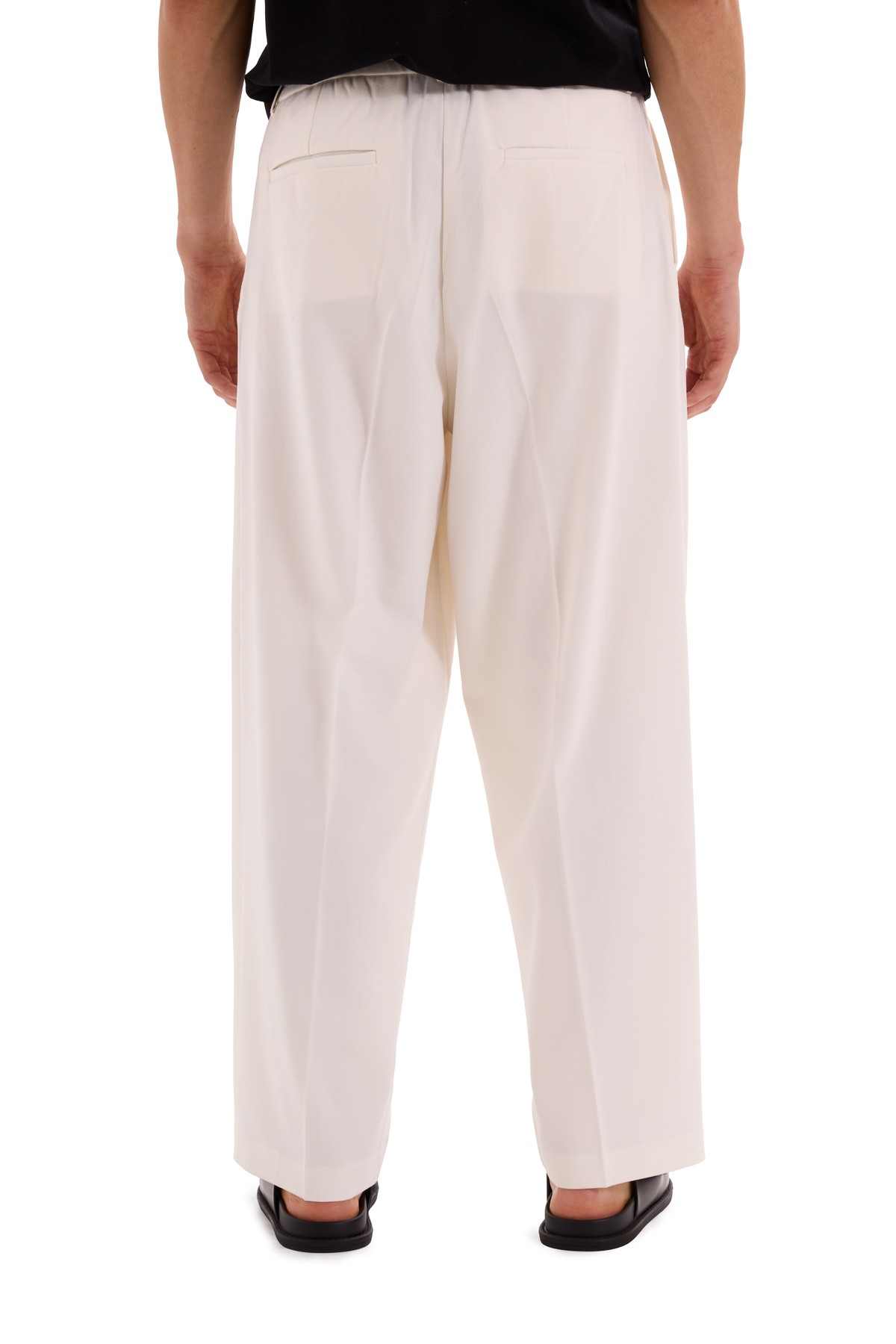 Ecru Pleated Woven Trousers