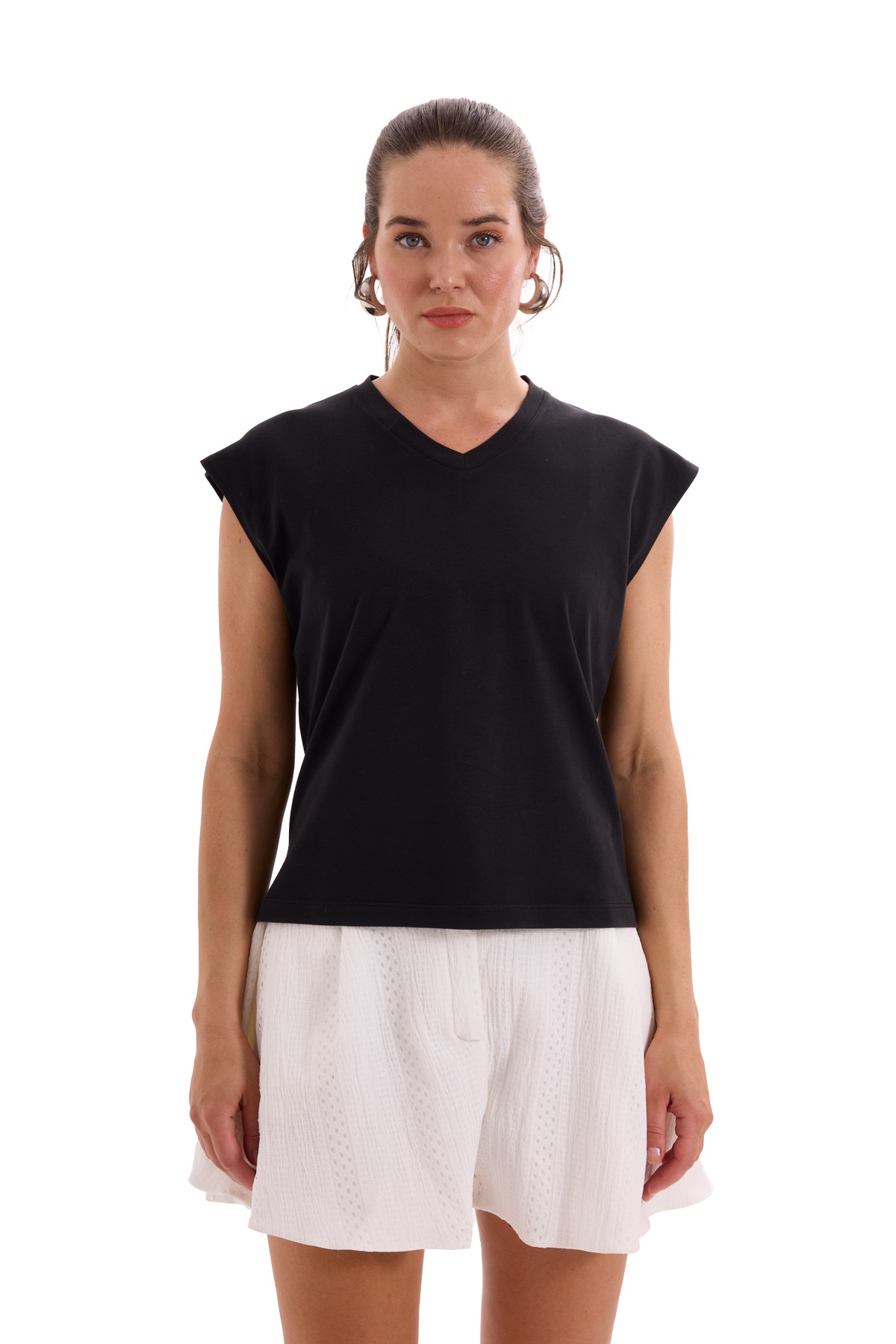 Black V-Neck Cotton T-Shirt