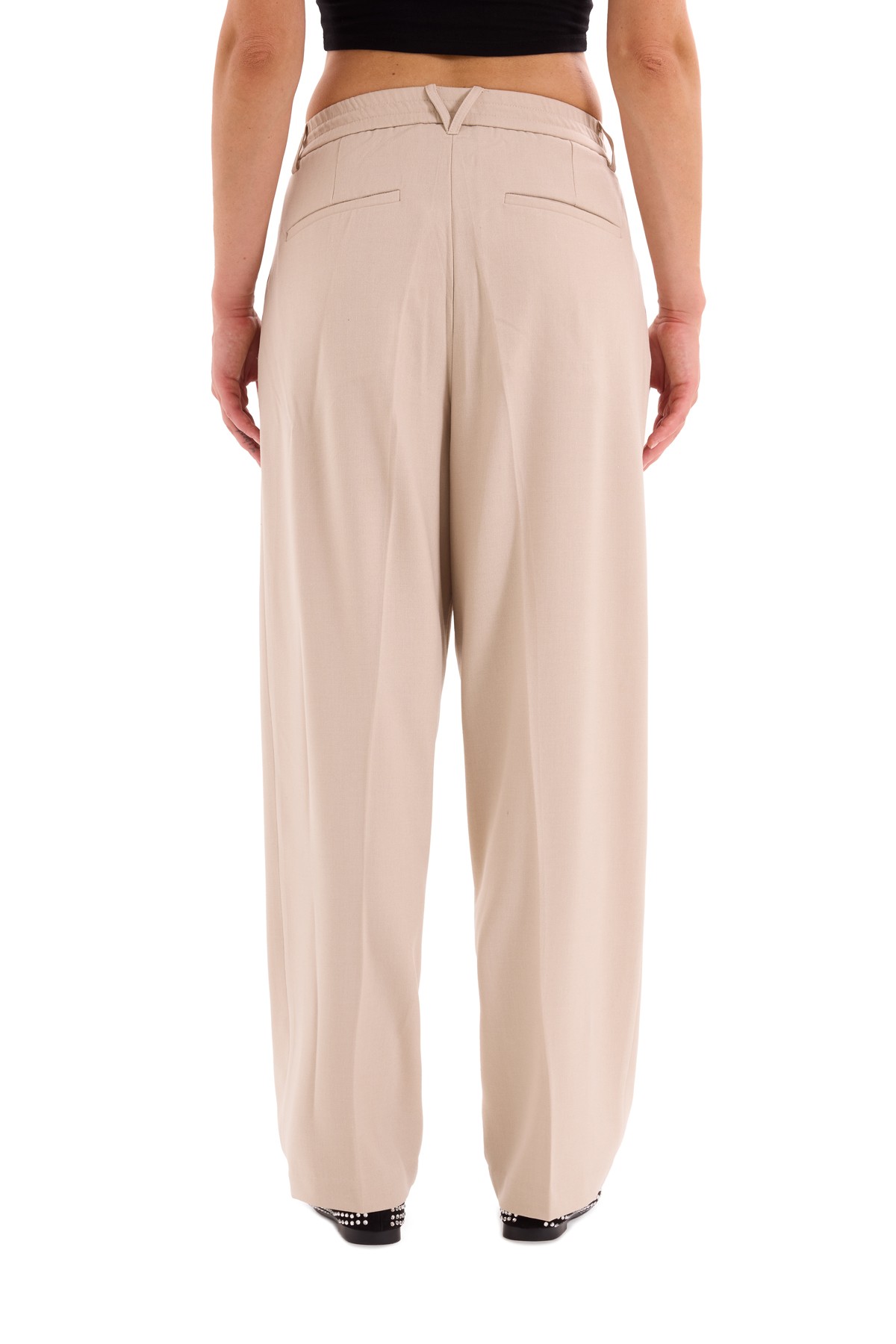 Beige Pleated Woven Trousers K