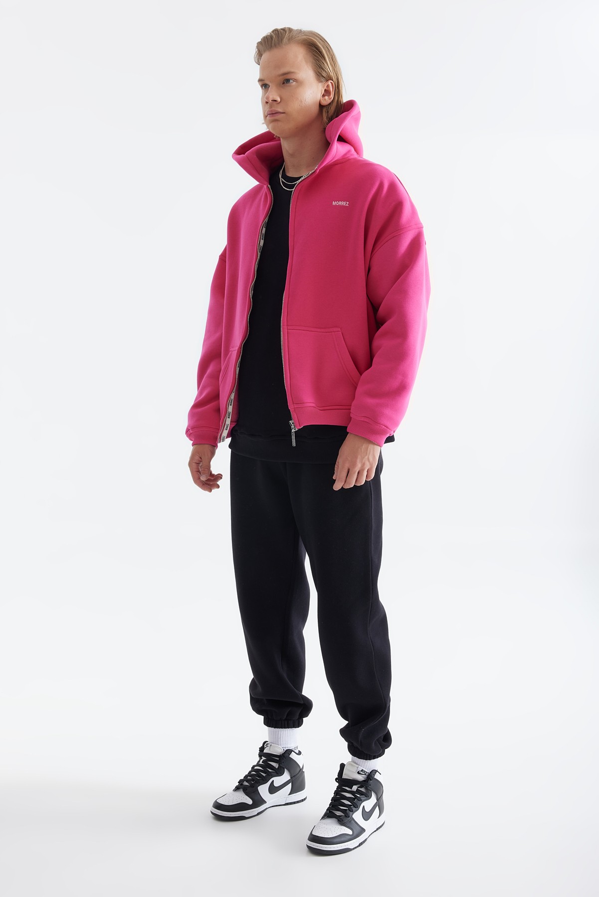 Pink Zipper Hooded Sweatshirt