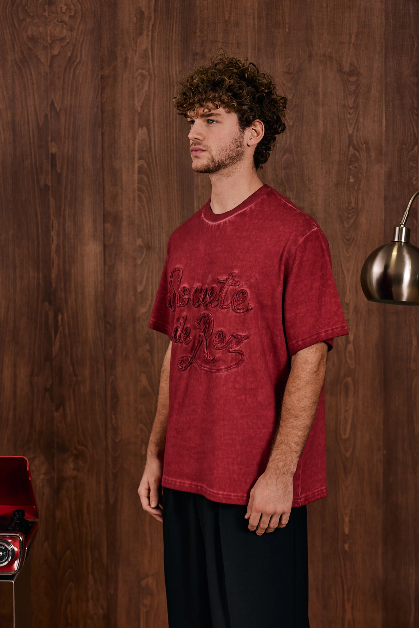 Société Yağ Yıkamalı T-Shirt Bordo