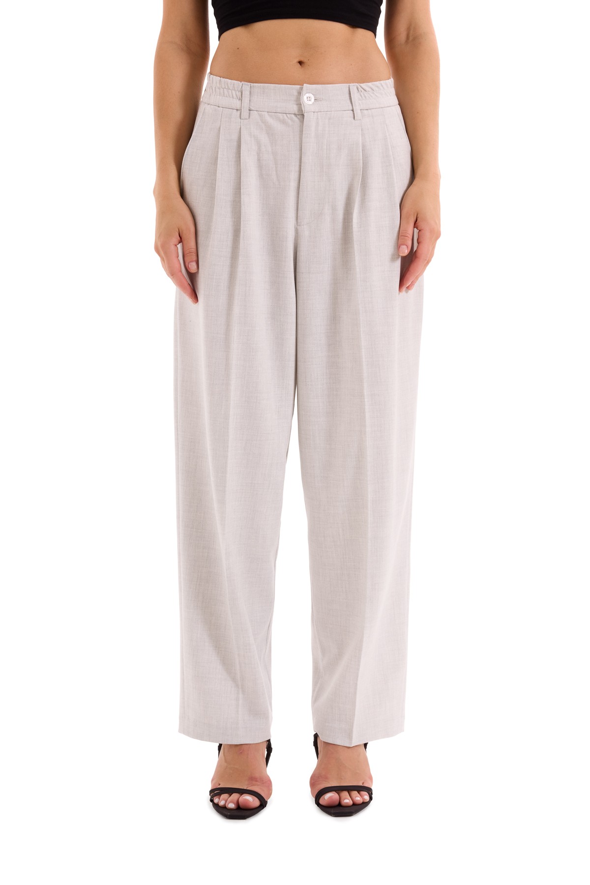 Gray Pleated Woven Trousers K