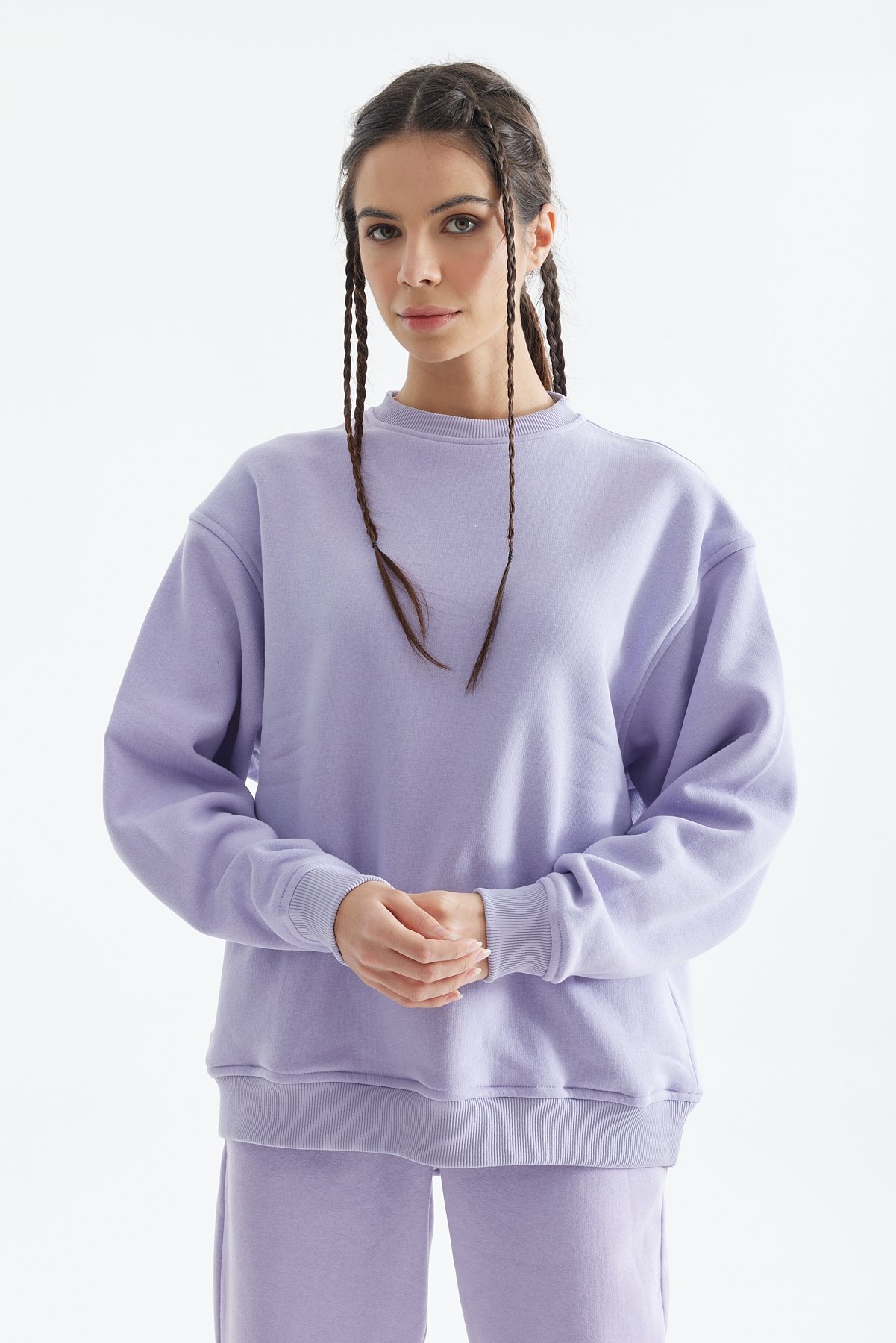 Lila Bisiklet Yaka Sweatshirt K