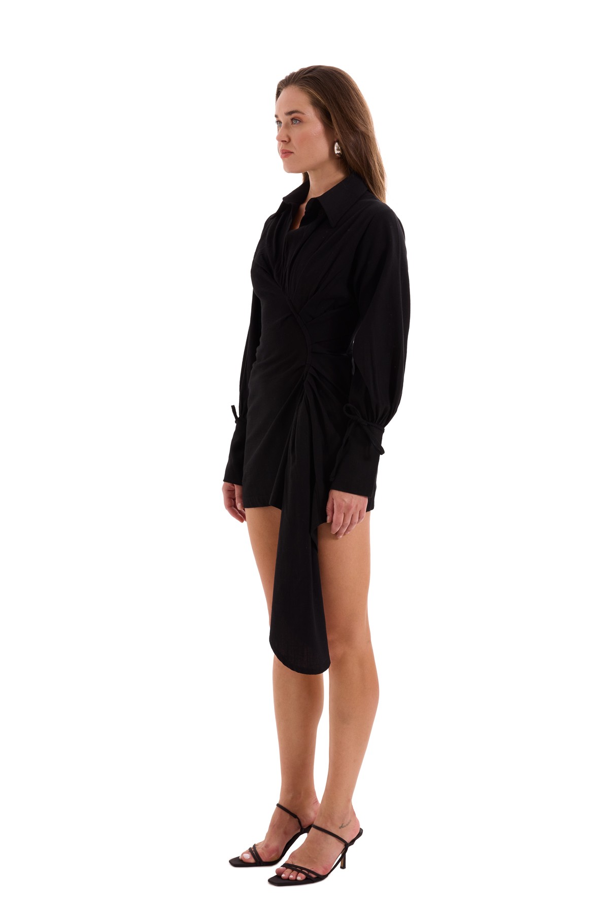 Black Asymmetric Cut Linen Dress