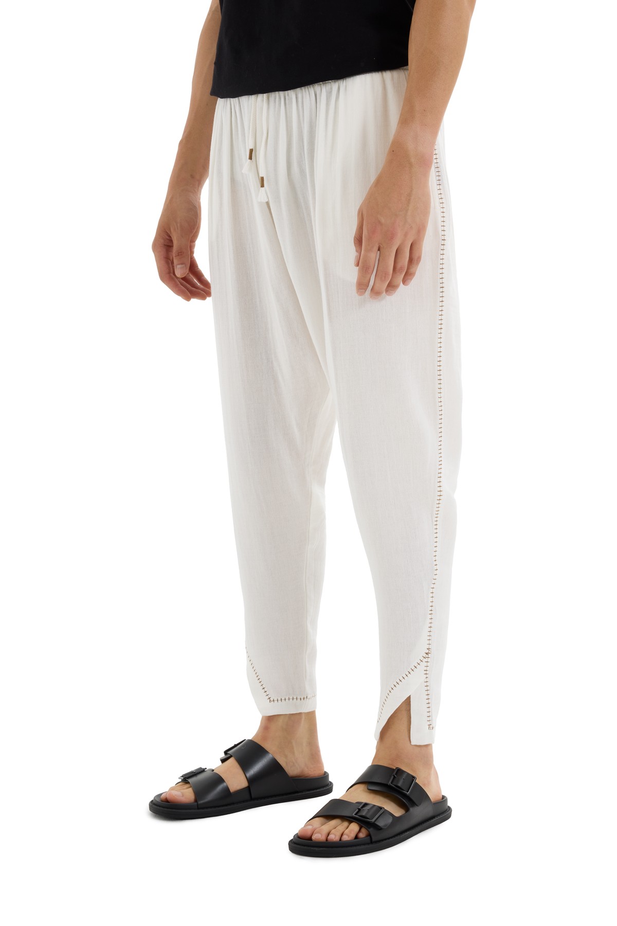 White Crochet Detailed Trousers