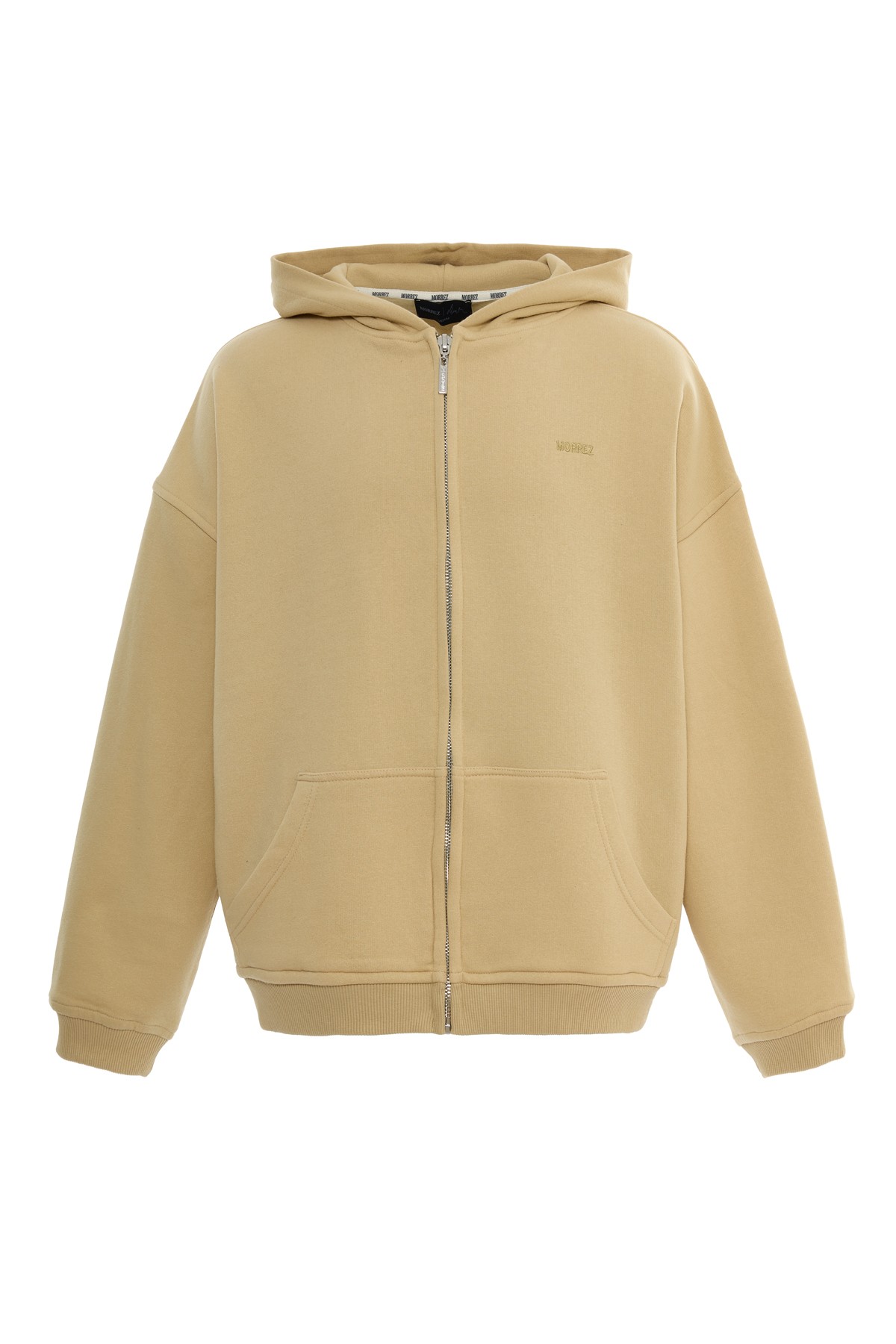 Beige Zipper Hooded Sweatshirt