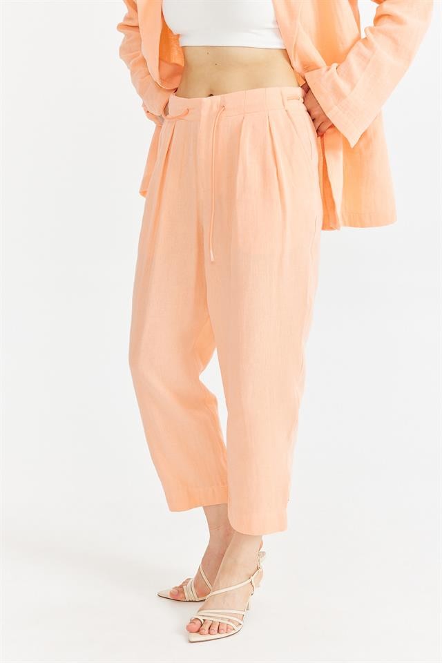 Peach Pink Muslin Pleated Trousers K