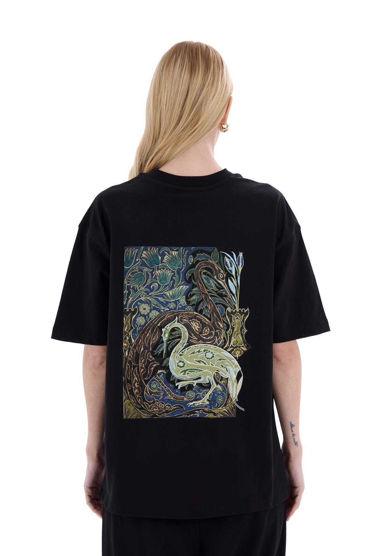 Swan Nakış Ve Baskı Detaylı T-Shirt Siyah