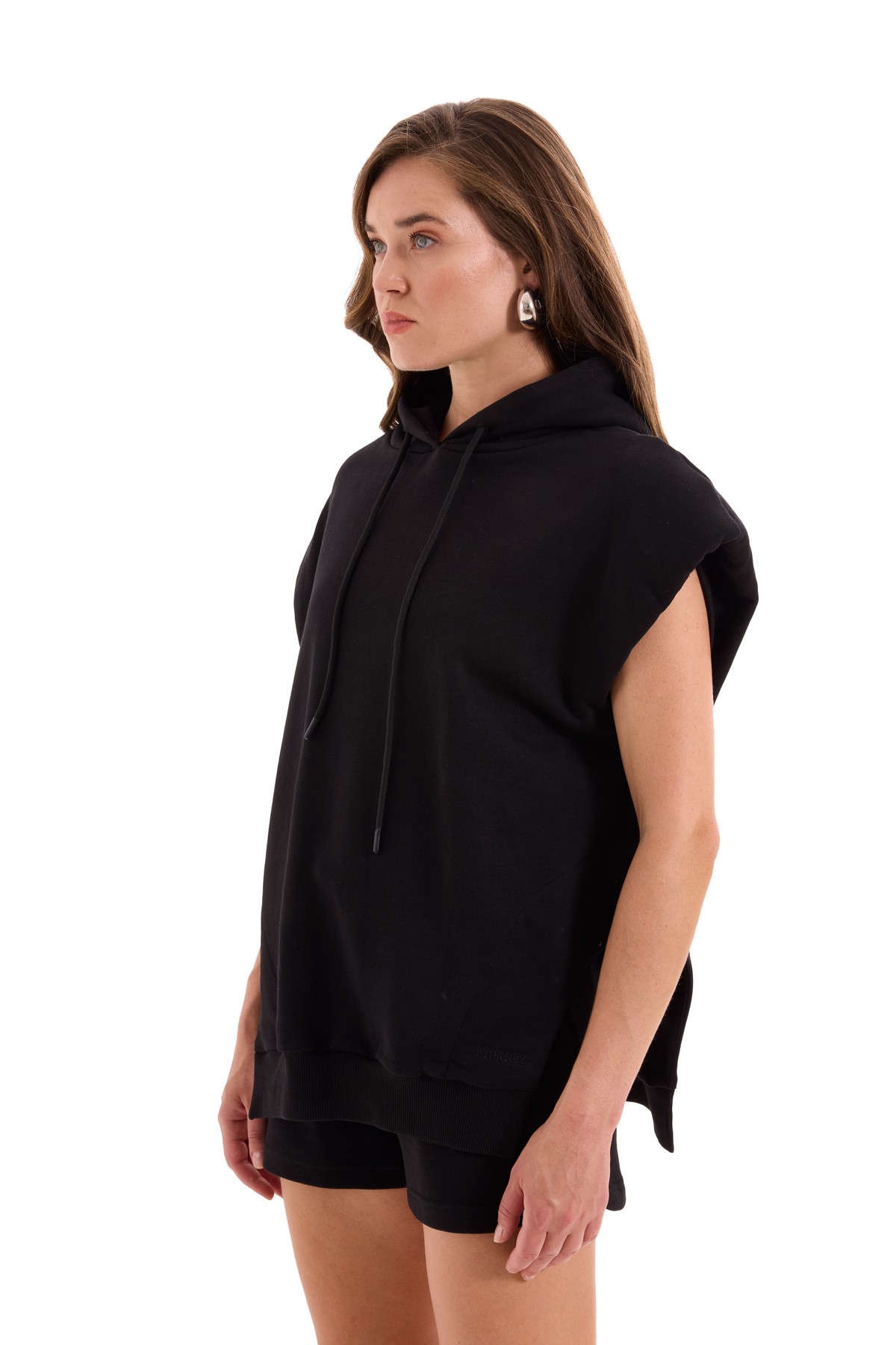 Black Padded Short Sleeve Sweatshirt