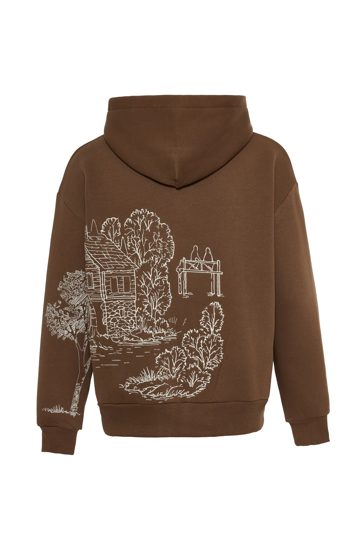 Hidden Forest Nakış Detaylı Fermuarlı Sweatshirt Kahverengi