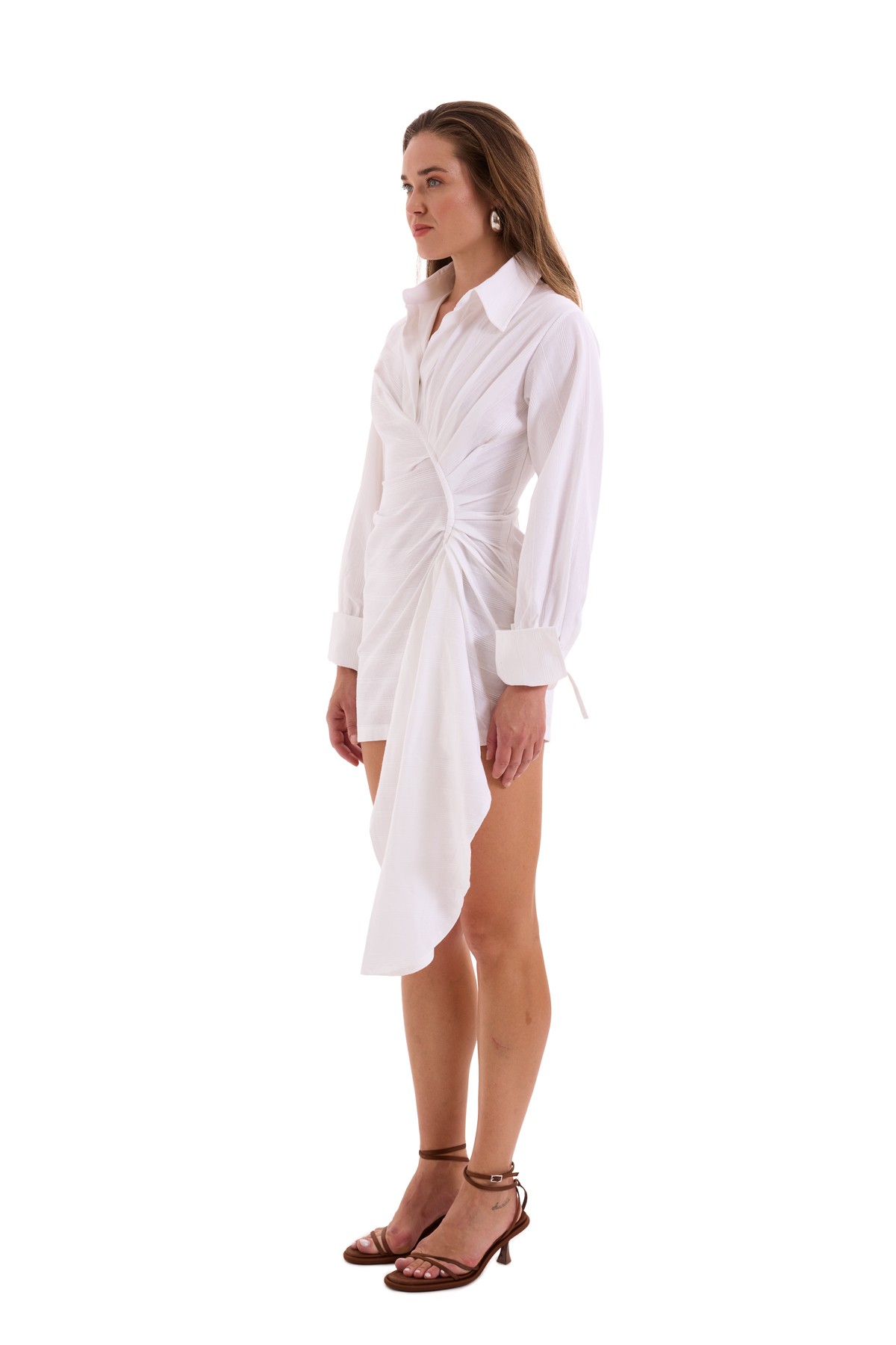 White Asymmetric Cut Linen Dress