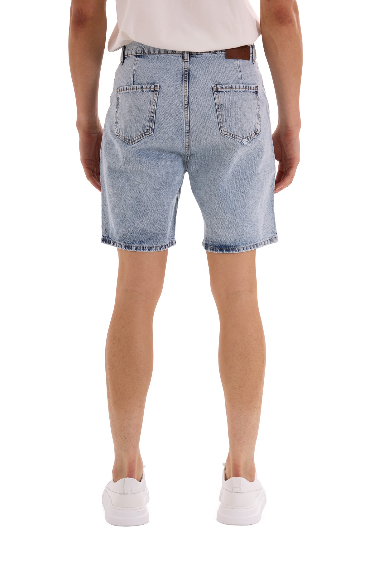 Snow Wash Pleated Denim Shorts