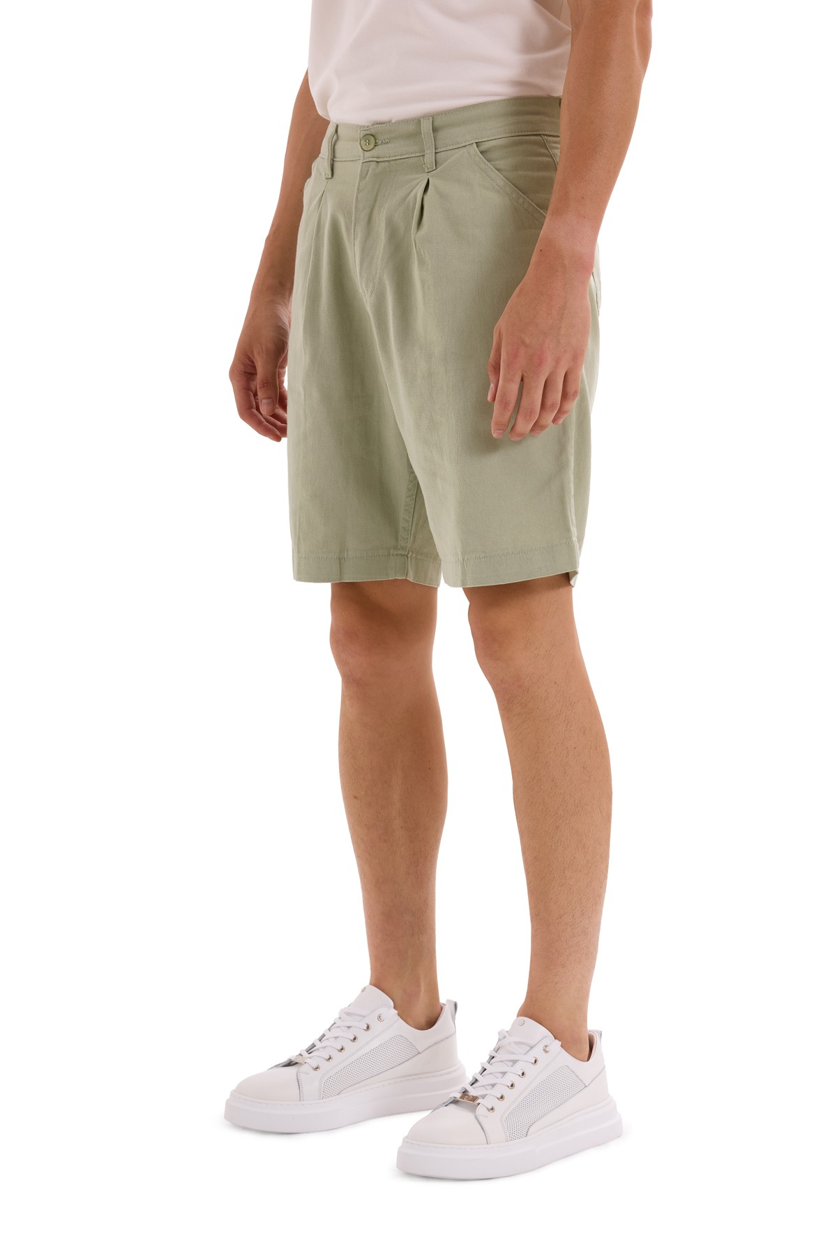 Green Pleated Woven Shorts