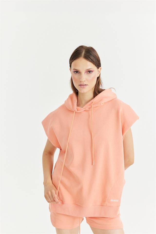 Peach Pink Padded Short Sleeve Sweatshirt