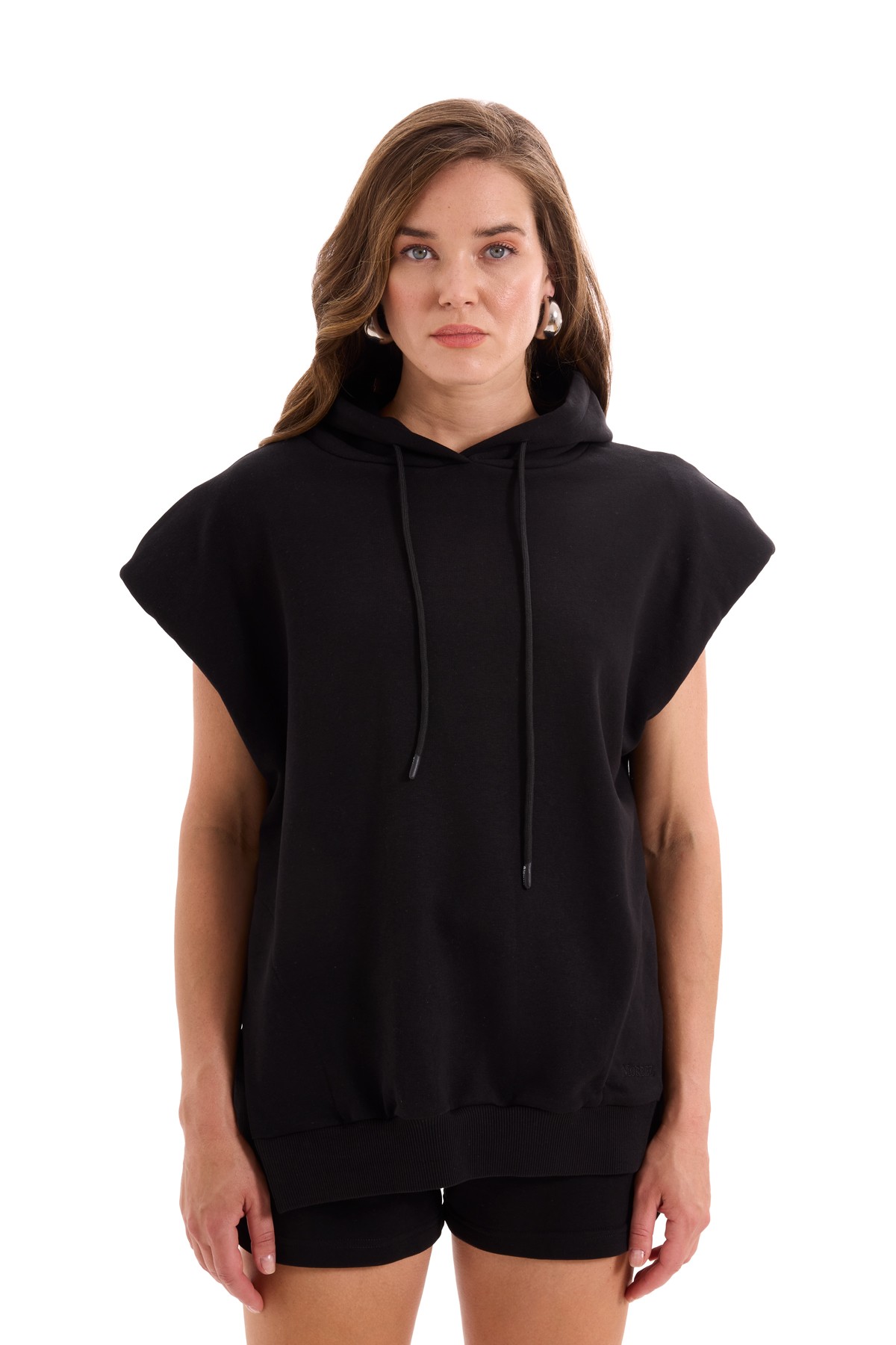 Black Padded Short Sleeve Sweatshirt