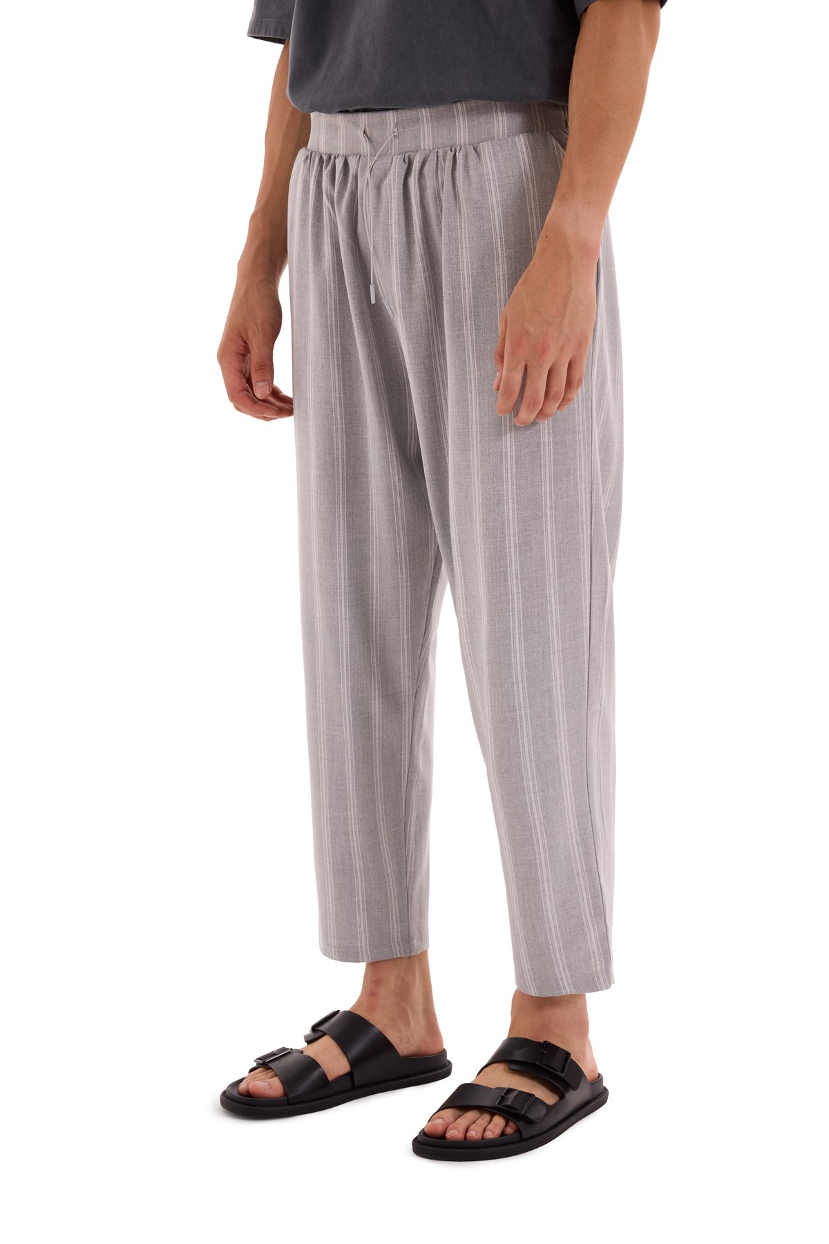 Gray Striped Woven Trousers