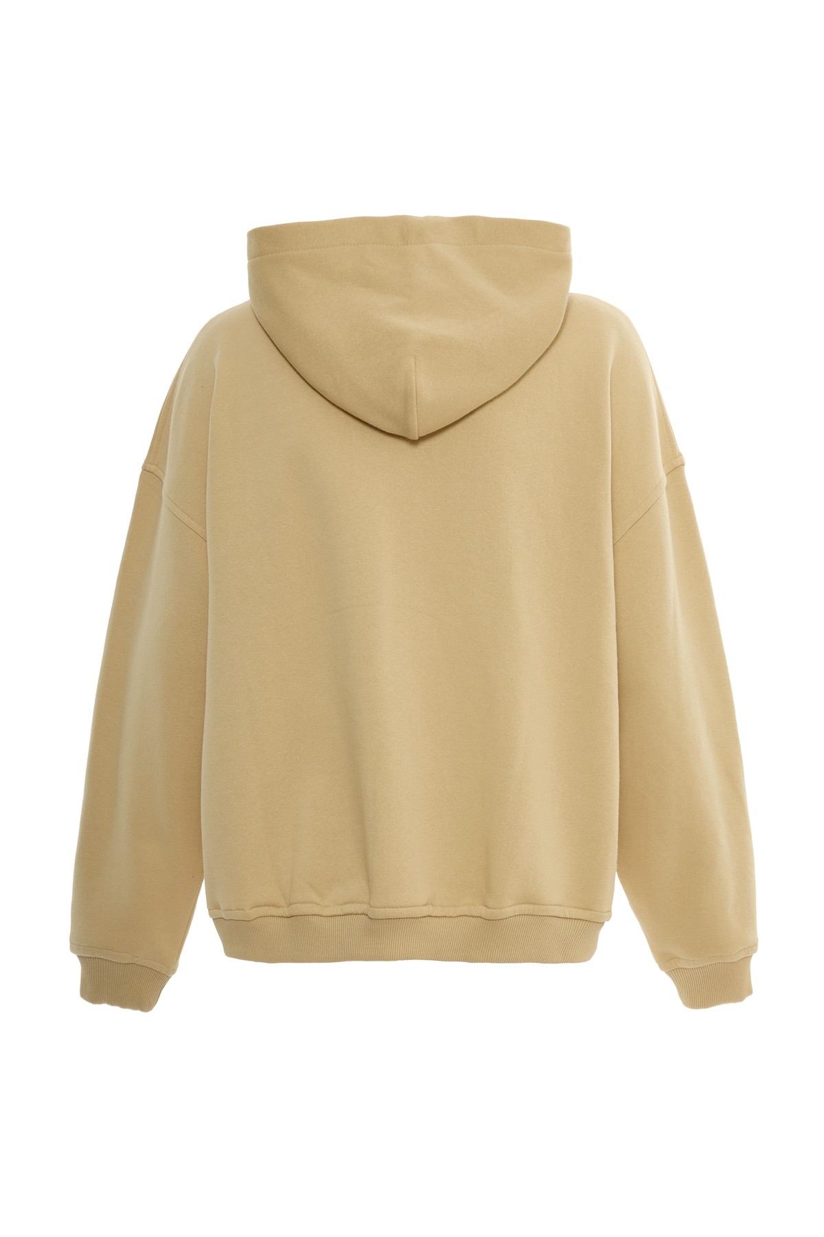 Beige Zipper Hooded Sweatshirt