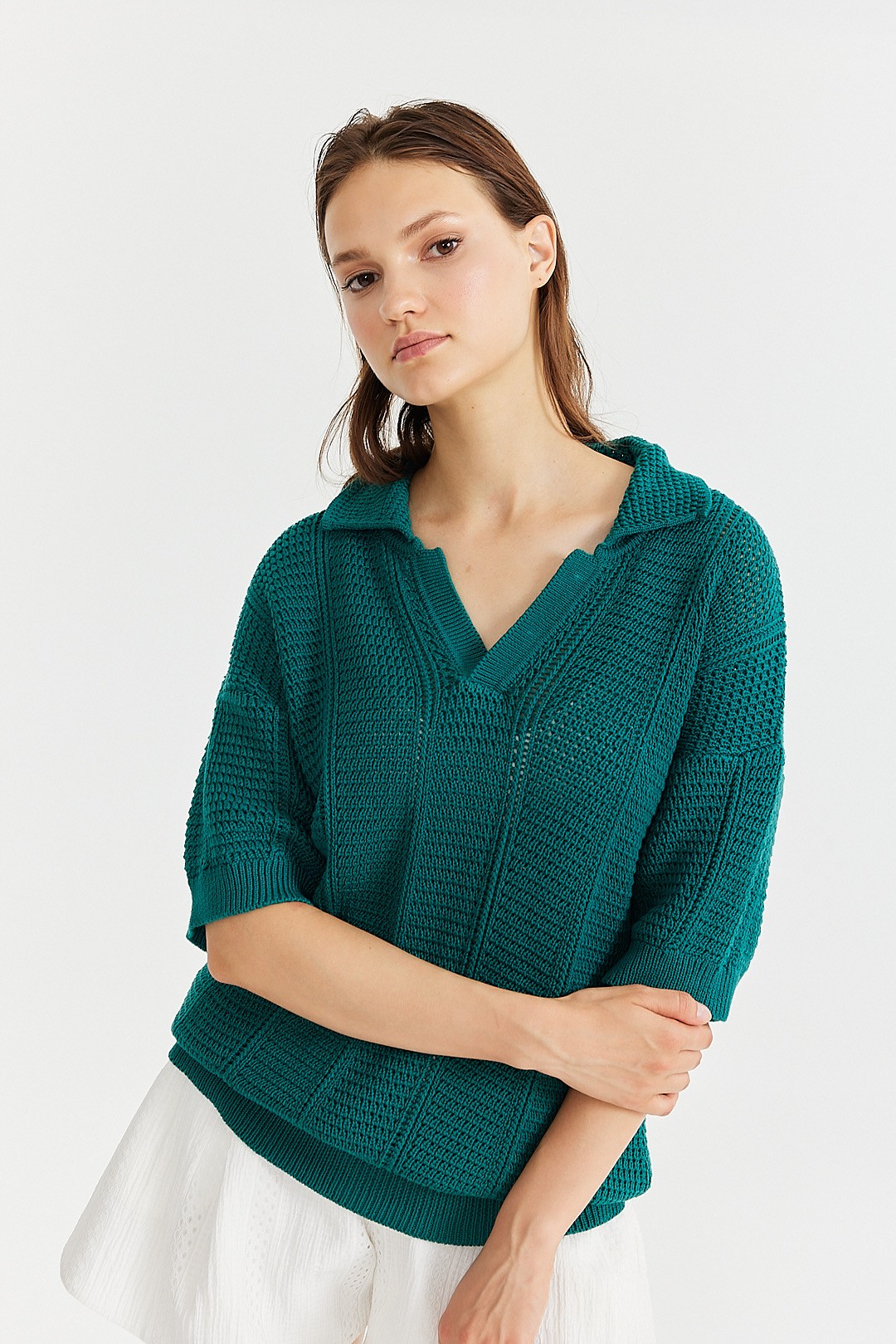 Petrol Openwork Polo Neck Sweater K