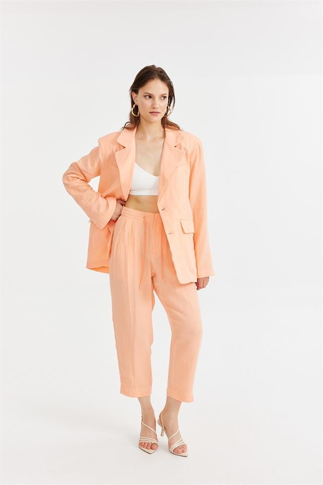 Peach Pink Muslin Pleated Trousers K