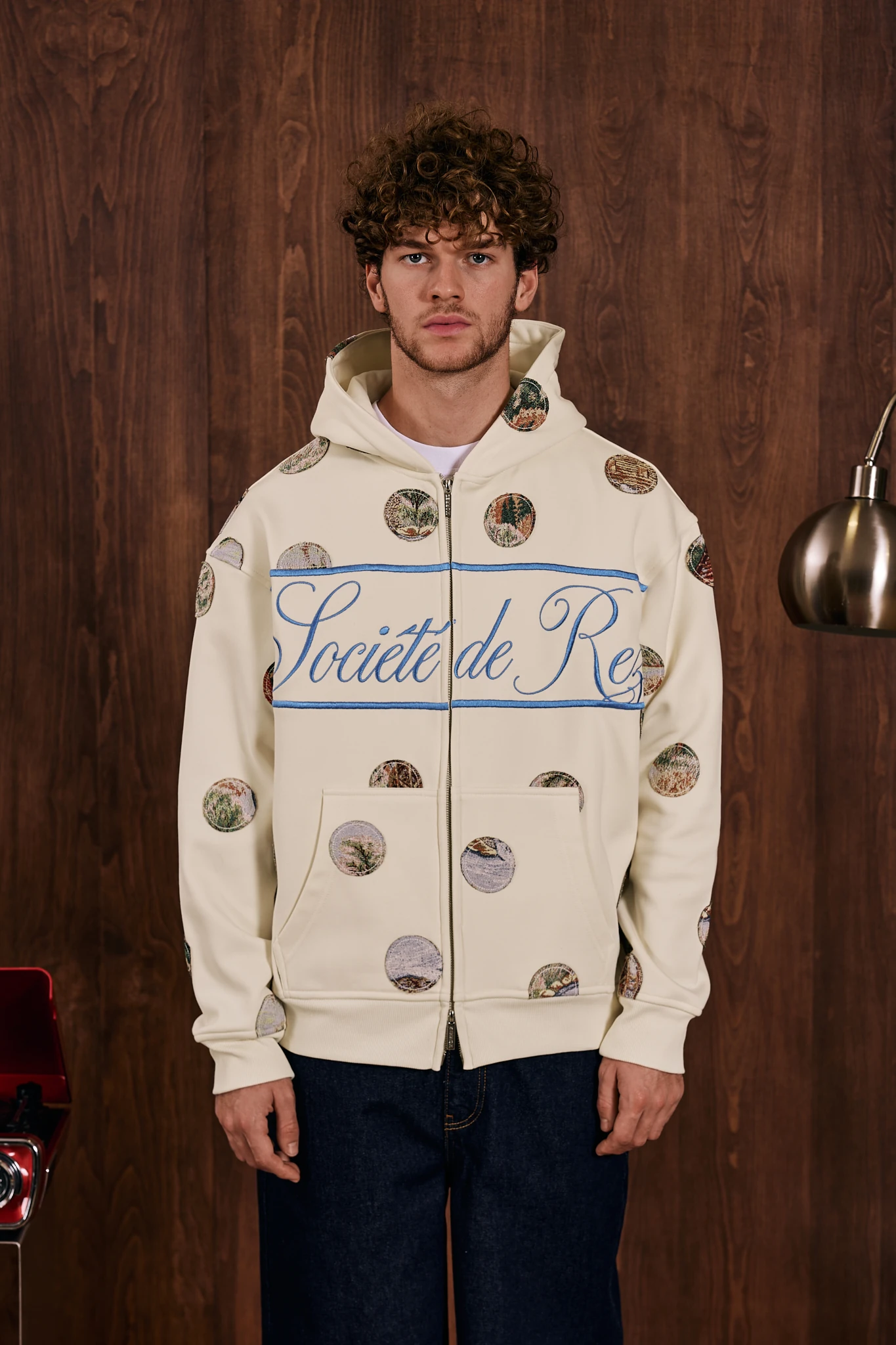 Polka Dotline Aplike Detaylı Fermuarlı Sweatshirt Krem