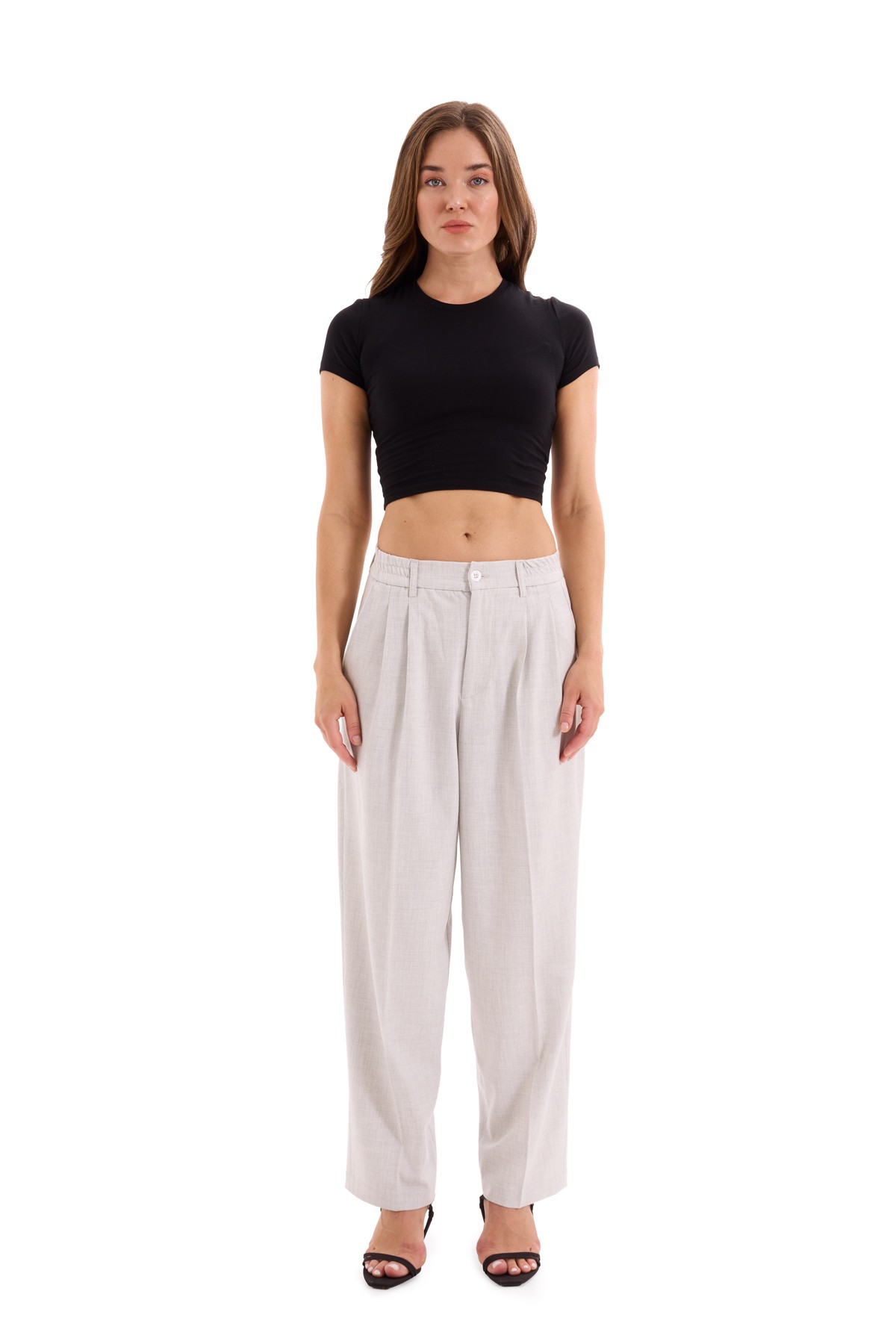 Gray Pleated Woven Trousers K