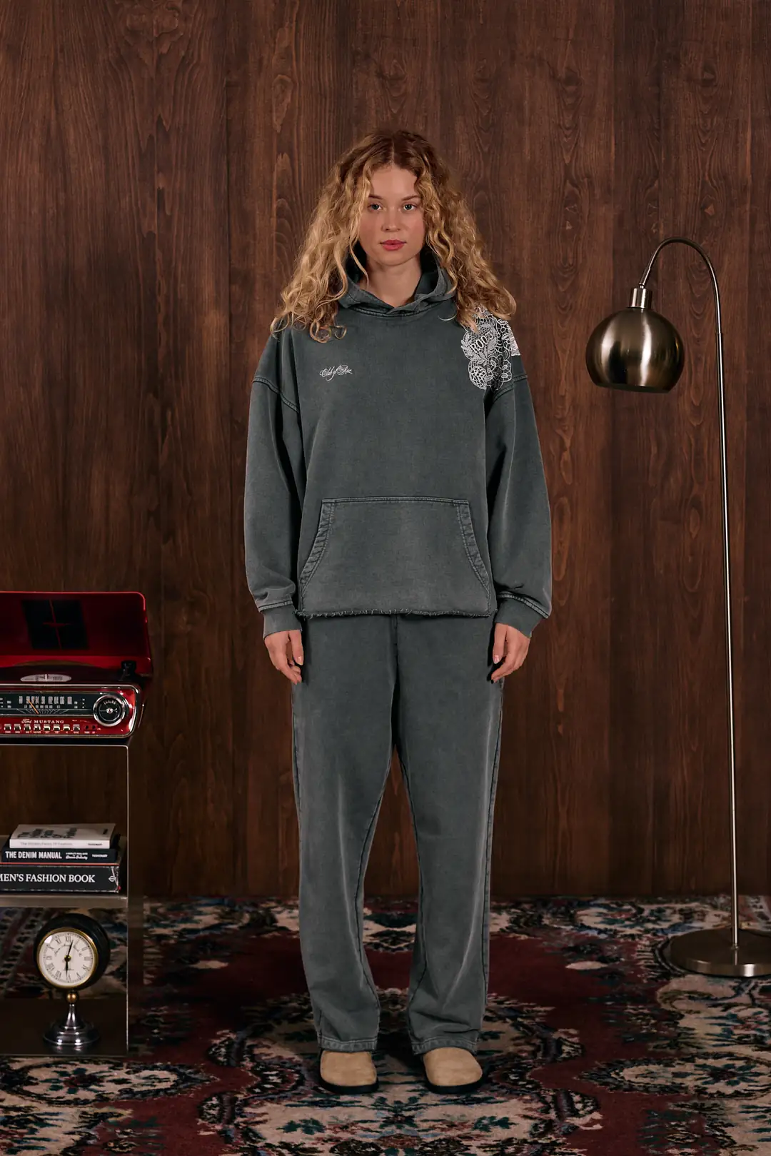 Lacebound Nakış Detaylı Hoodie Açık Antrasit