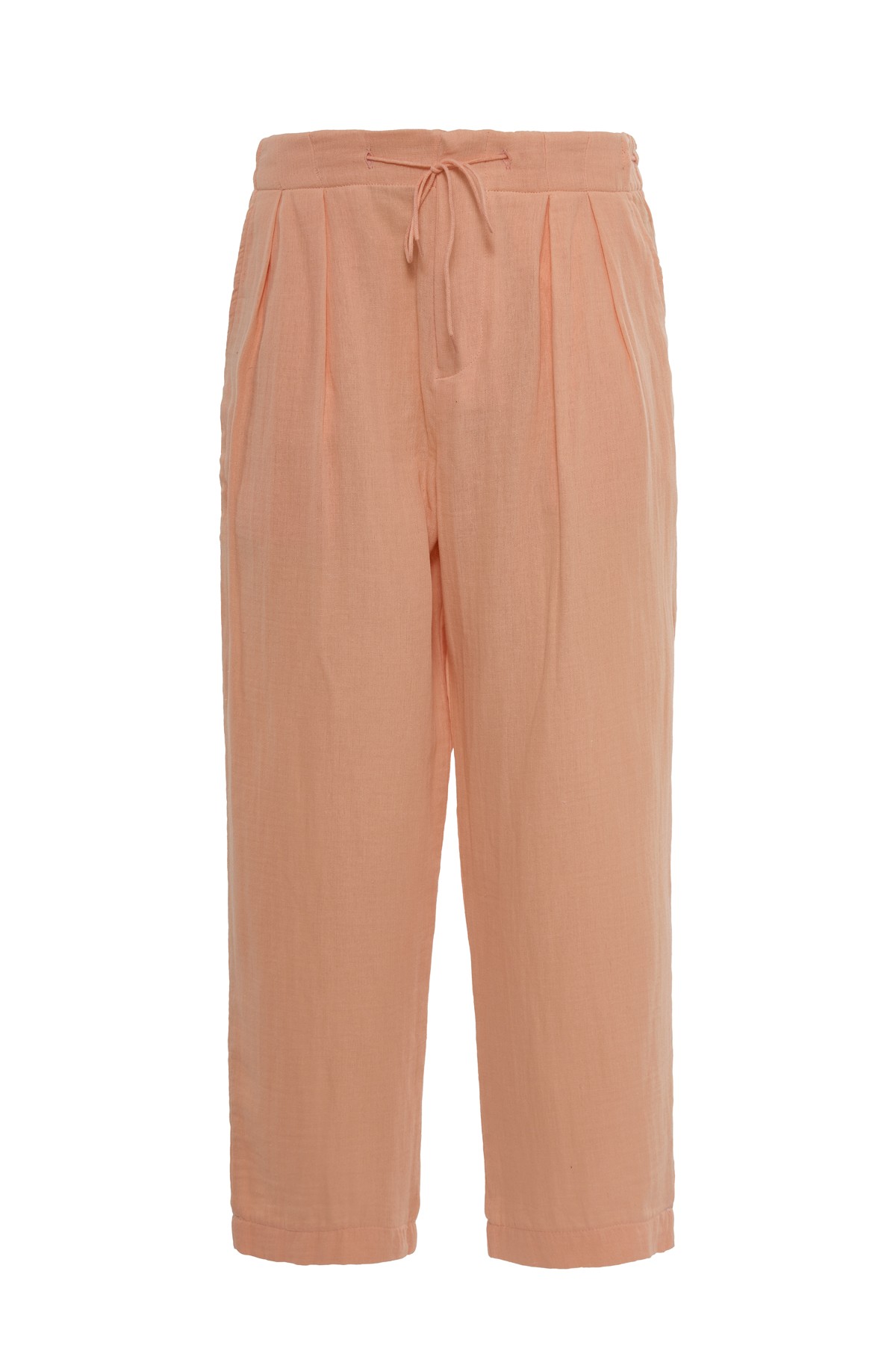 Peach Pink Muslin Pleated Trousers K