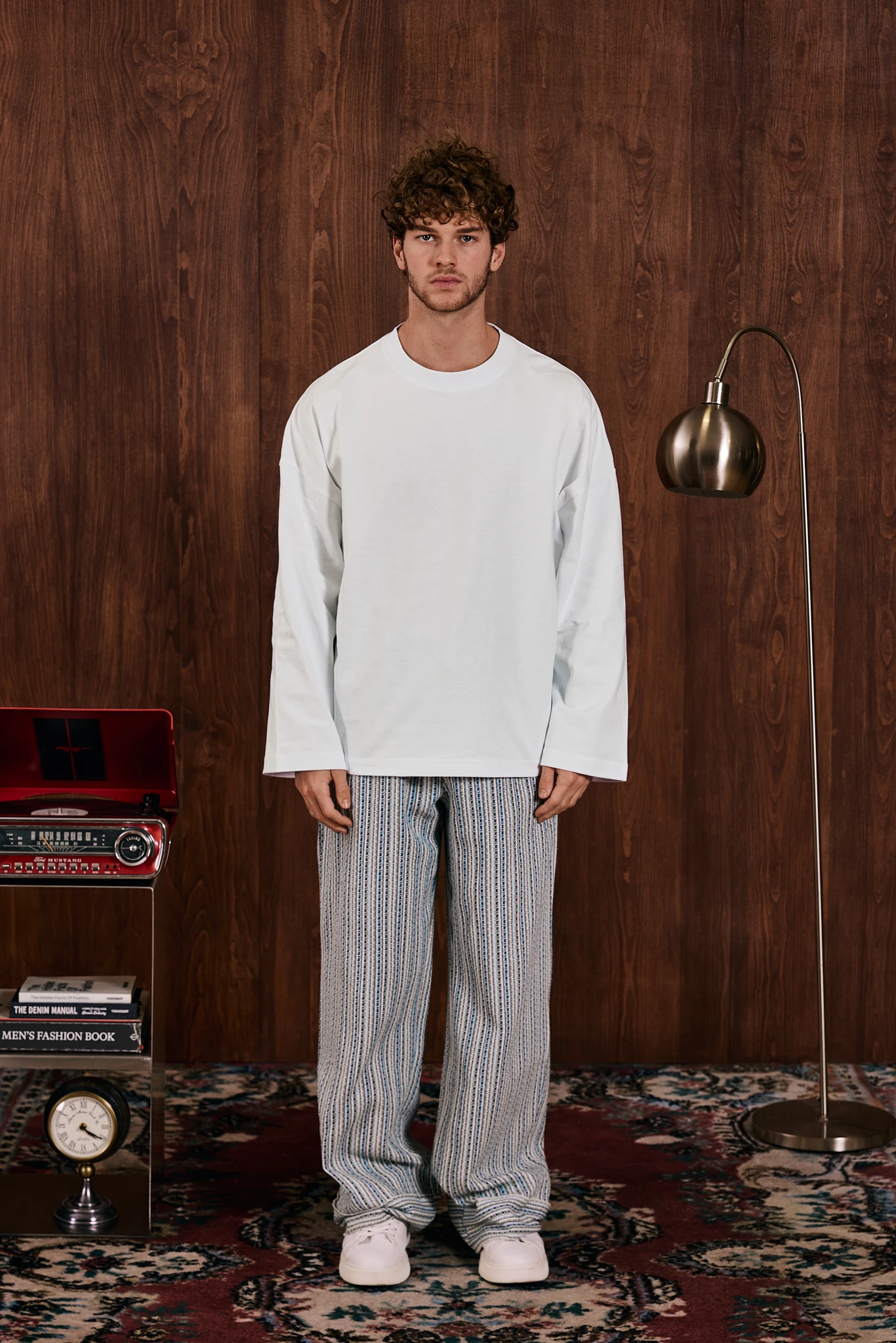 Homebound Dokuma Desenli Bol Paça Pantolon Mavi