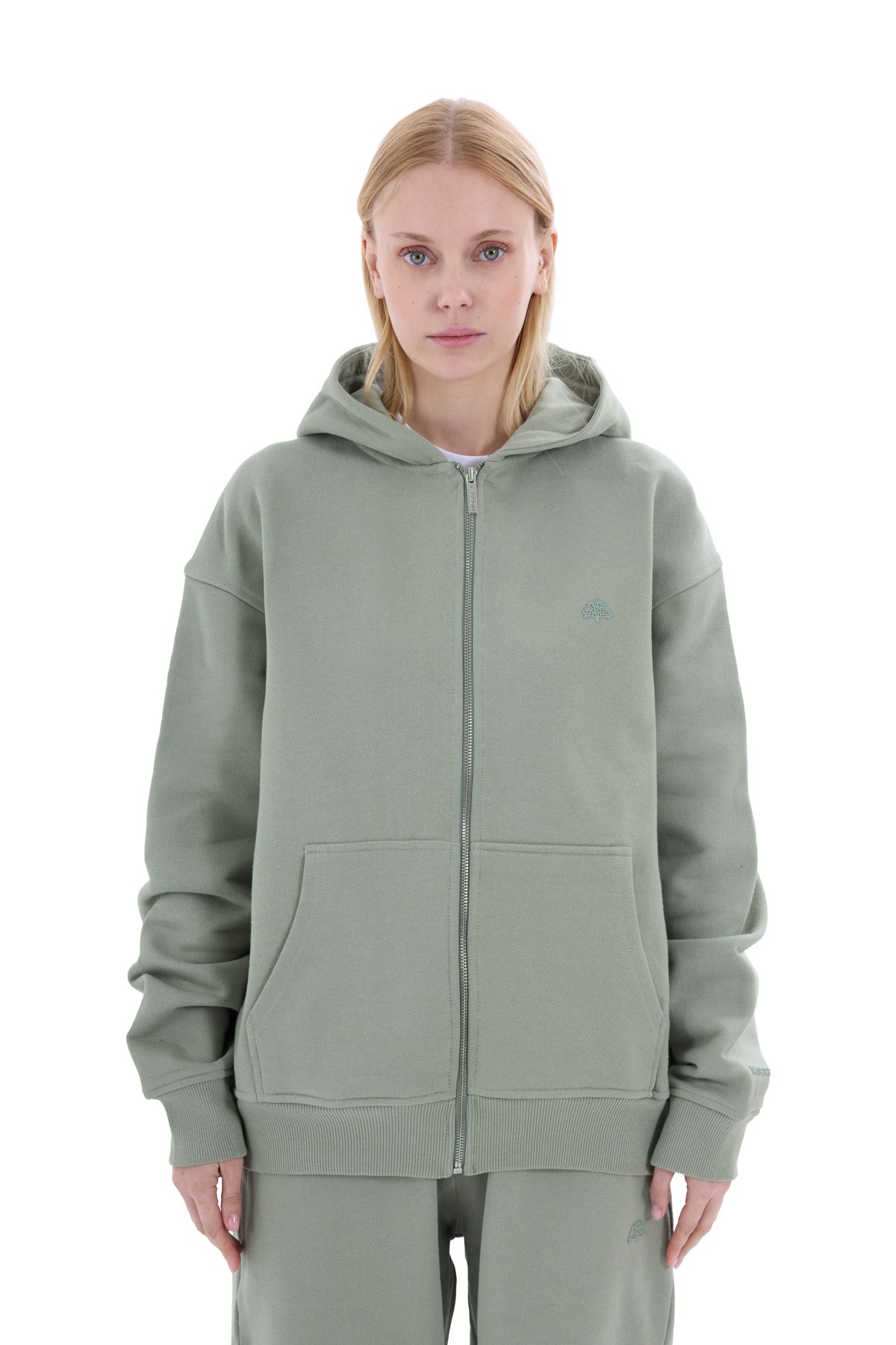 Mint Yeşil Enjeksiyon Baskı Fermuarlı Sweatshirt K