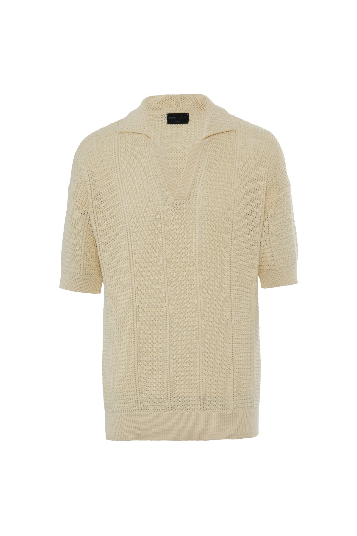 Ecru Openwork Polo Neck Sweater
