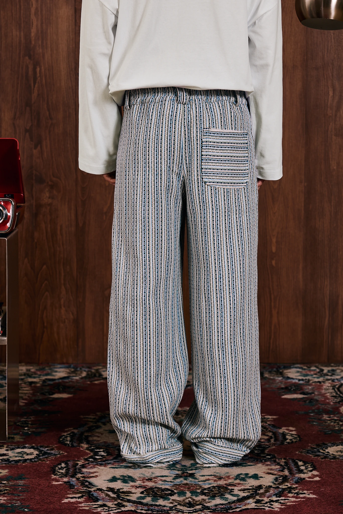 Homebound Dokuma Desenli Bol Paça Pantolon Mavi