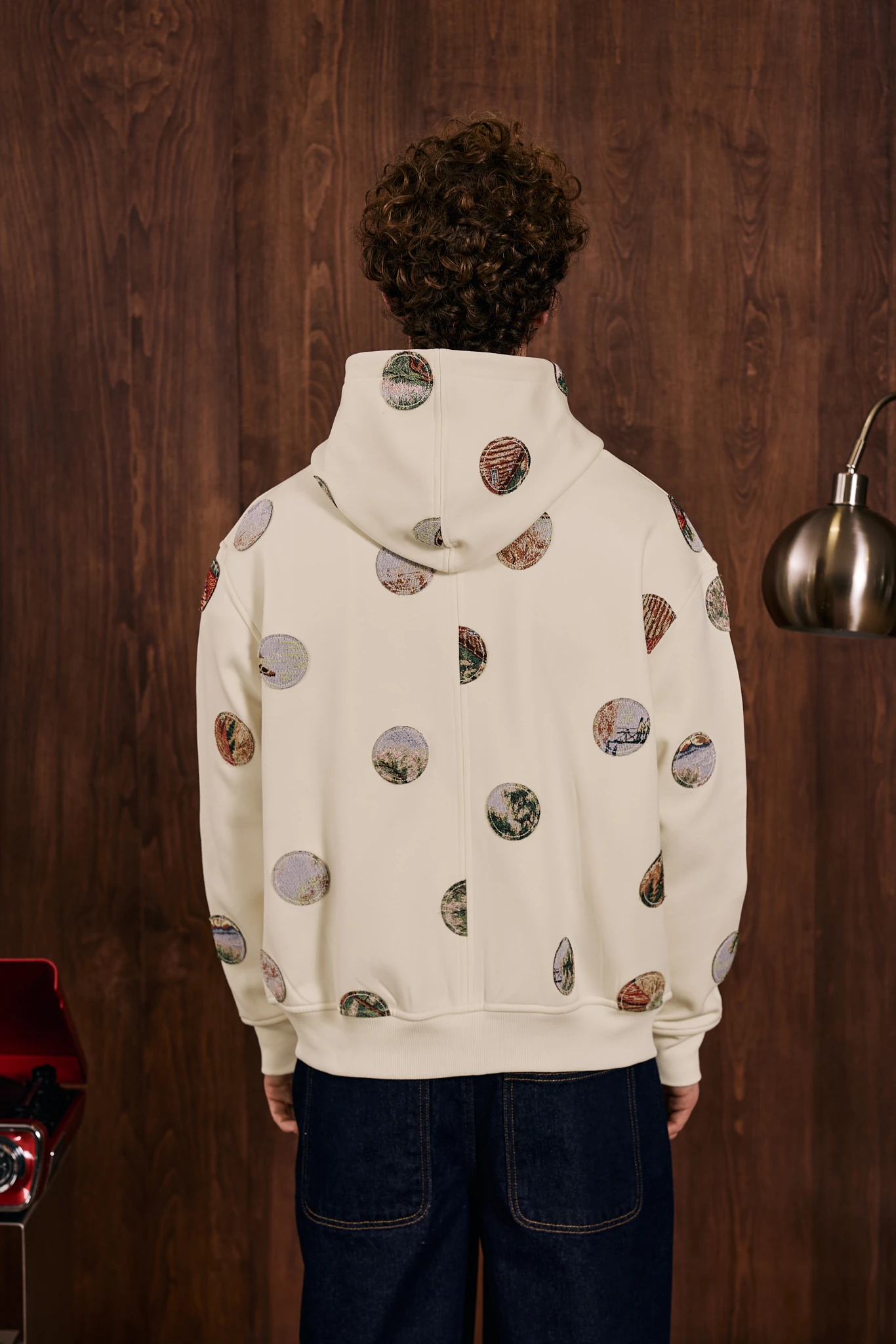 Polka Dotline Aplike Detaylı Fermuarlı Sweatshirt Krem