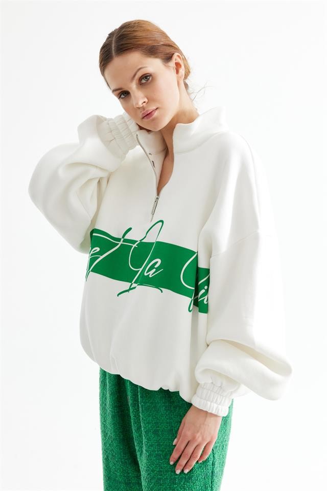 Green Cest La Vie Half Zipper Sweatshirt K