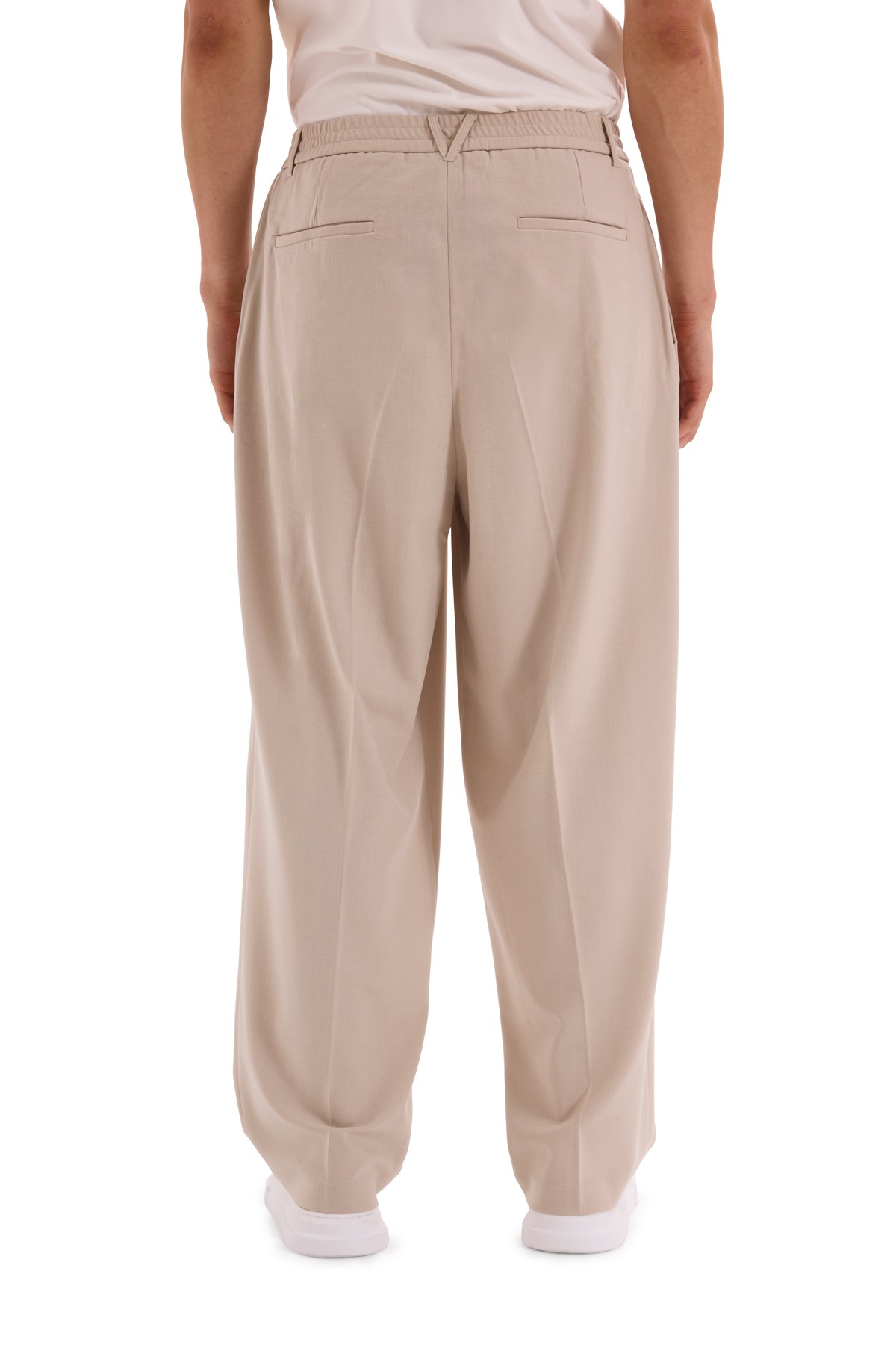 Beige Pleated Woven Trousers