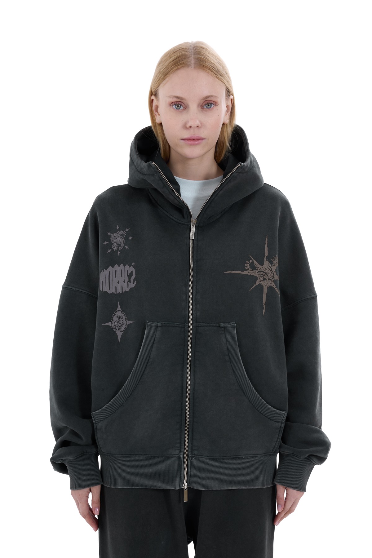 Sparkle Paisley Wahed Print Detailed Zip-Up Sweatshirt K