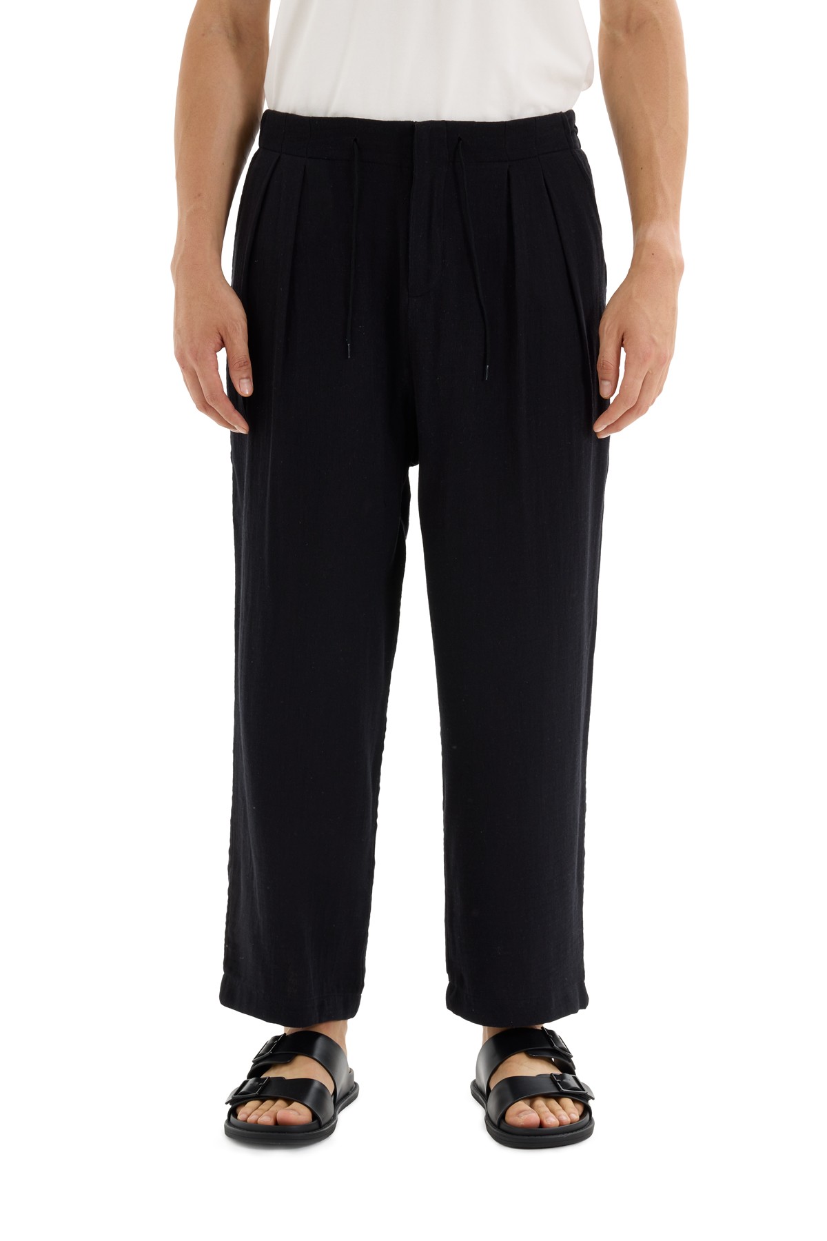 Black Muslin Pleated Trousers