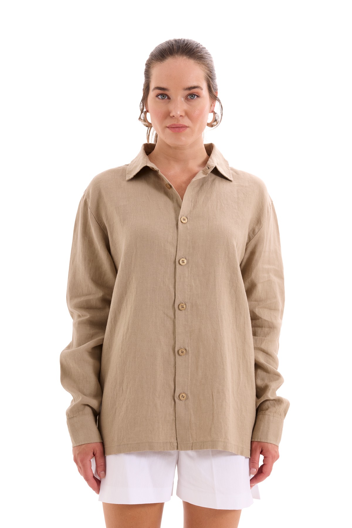 100% Linen Shirt with Back Embroidery Detail