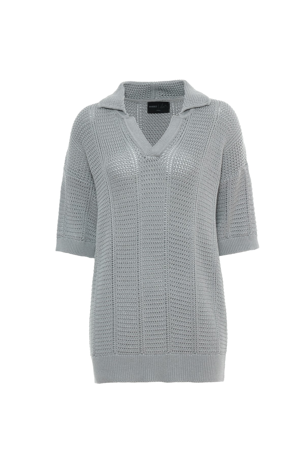 Gray Openwork Polo Neck Sweater K