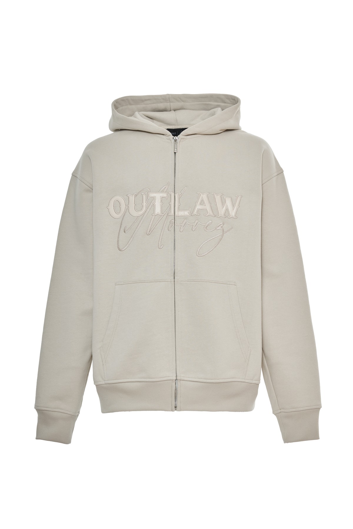 Outlaw Deri Nakış Detaylı Fermuarlı Sweatshirt