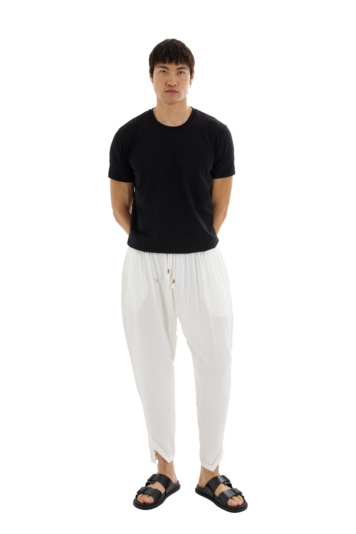 White Crochet Detailed Trousers