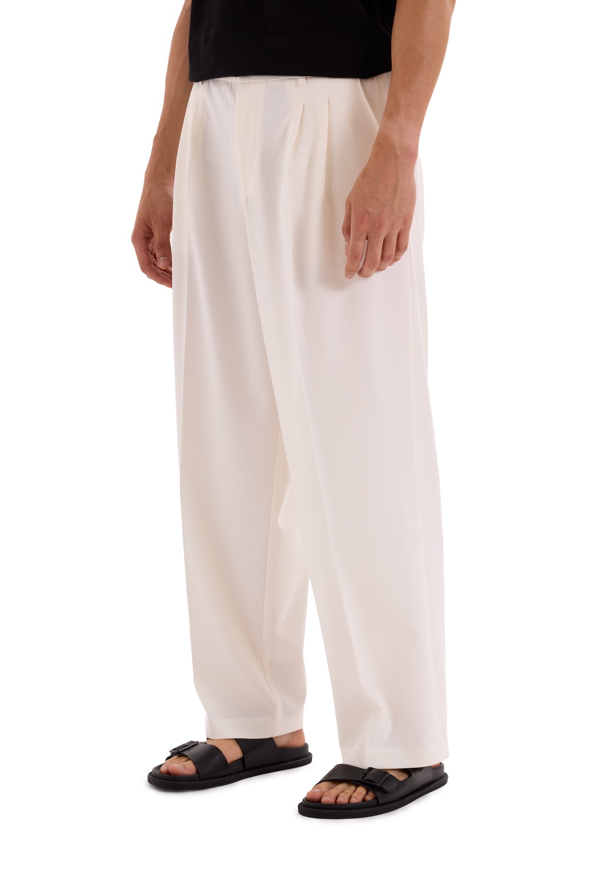 Ecru Pleated Woven Trousers