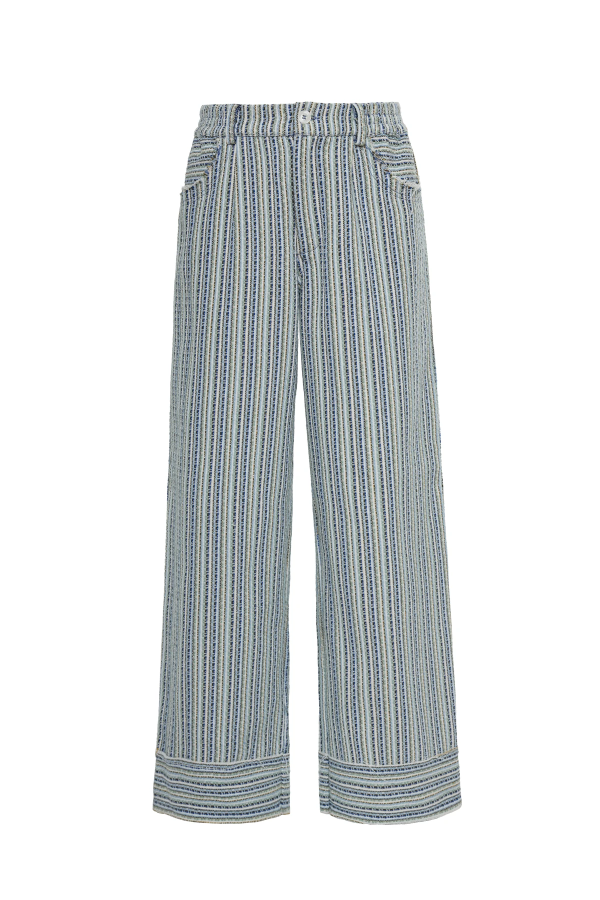 Homebound Dokuma Desenli Bol Paça Pantolon Mavi